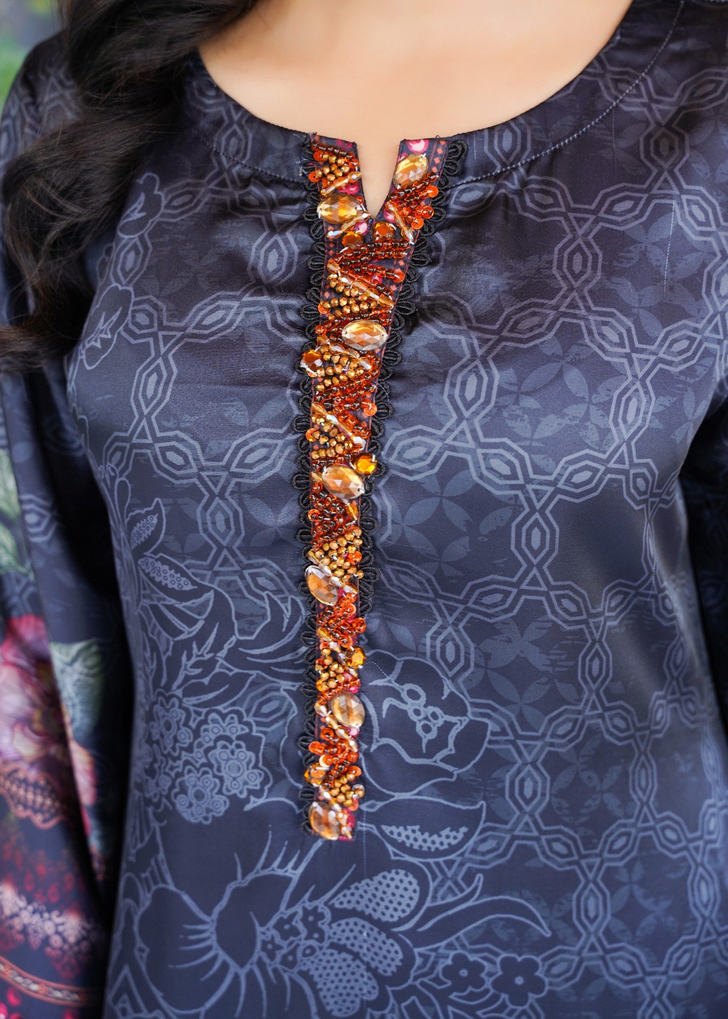silk Kurta Set in Dark grey