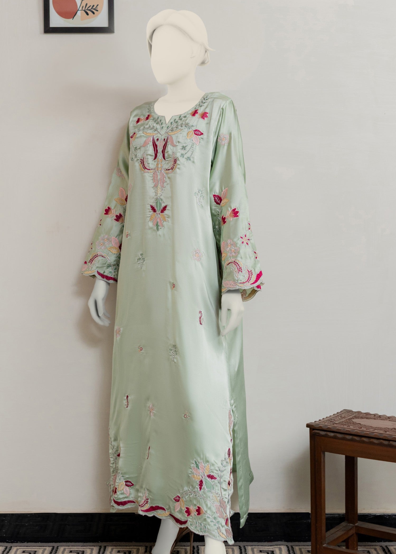 silk Kaftan in Pistachio green