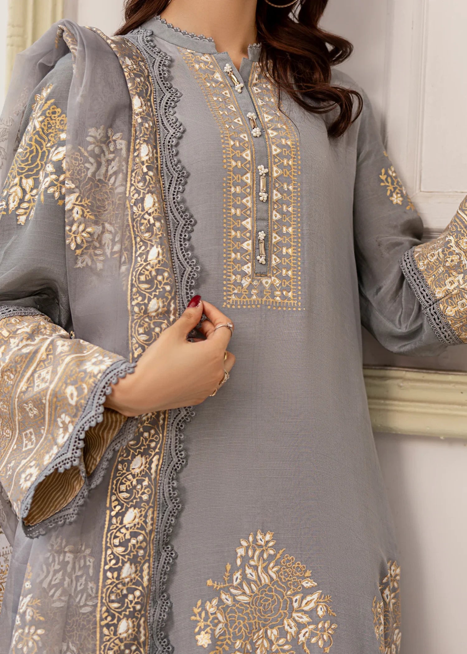 raw silk Unstitched in Warm grey