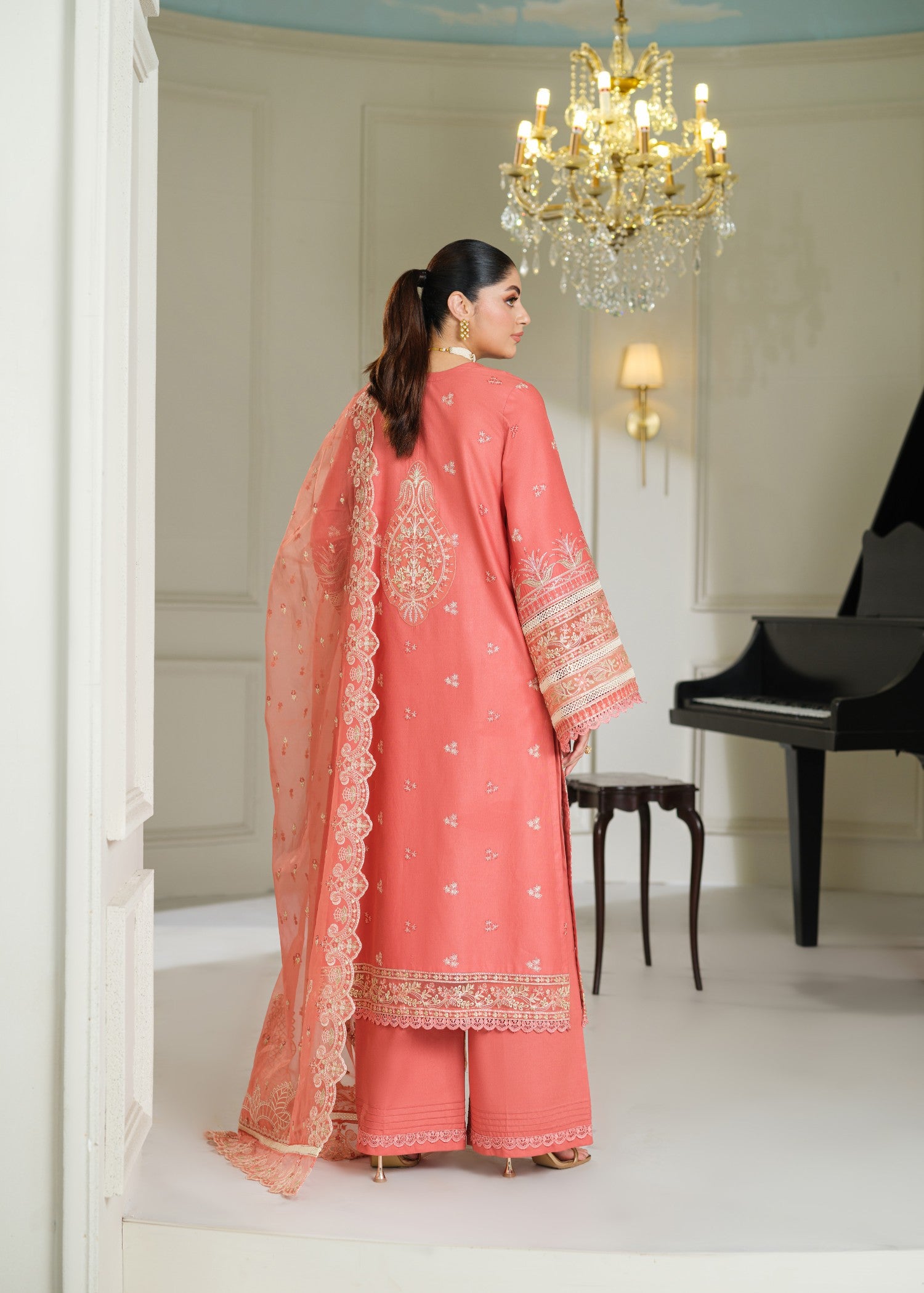 cambric cotton Kurta Set in Orange