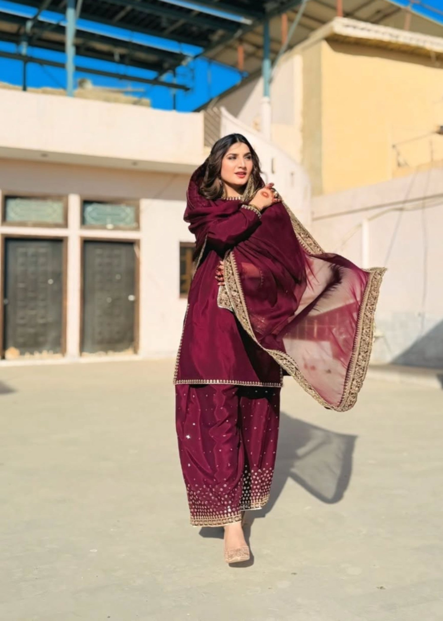 cotton Kurta Set in Maroon