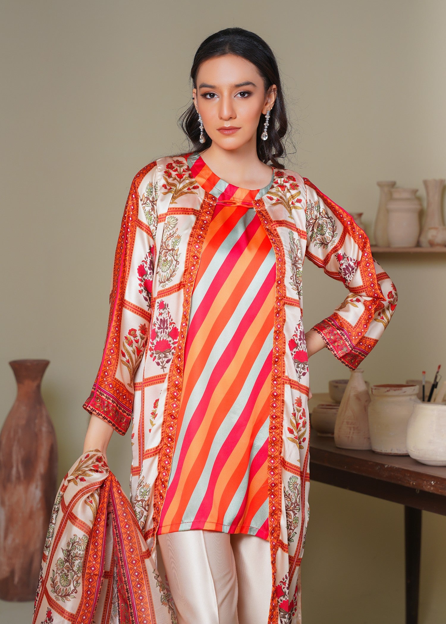 silk Gown in Coral orange