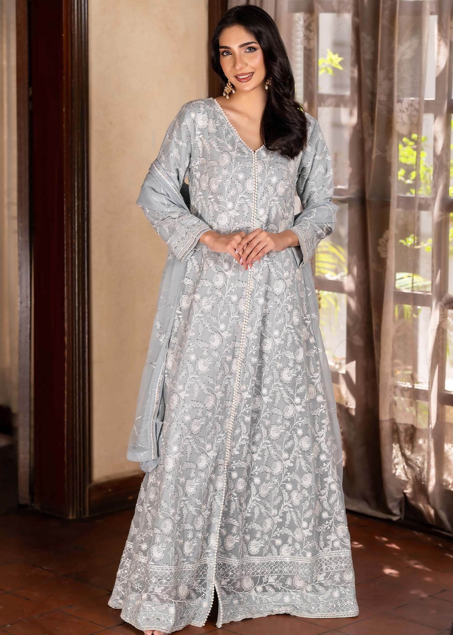 chiffon Pishwas in Grey