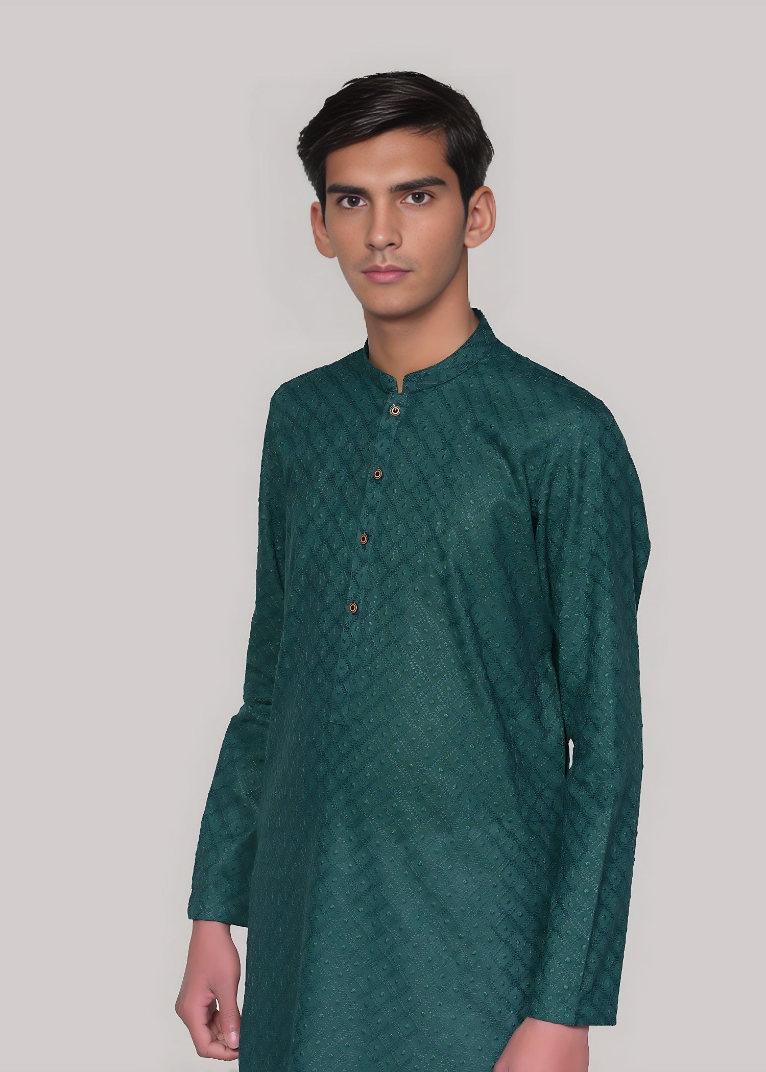 chikankari cotton Kurta in Bottle green