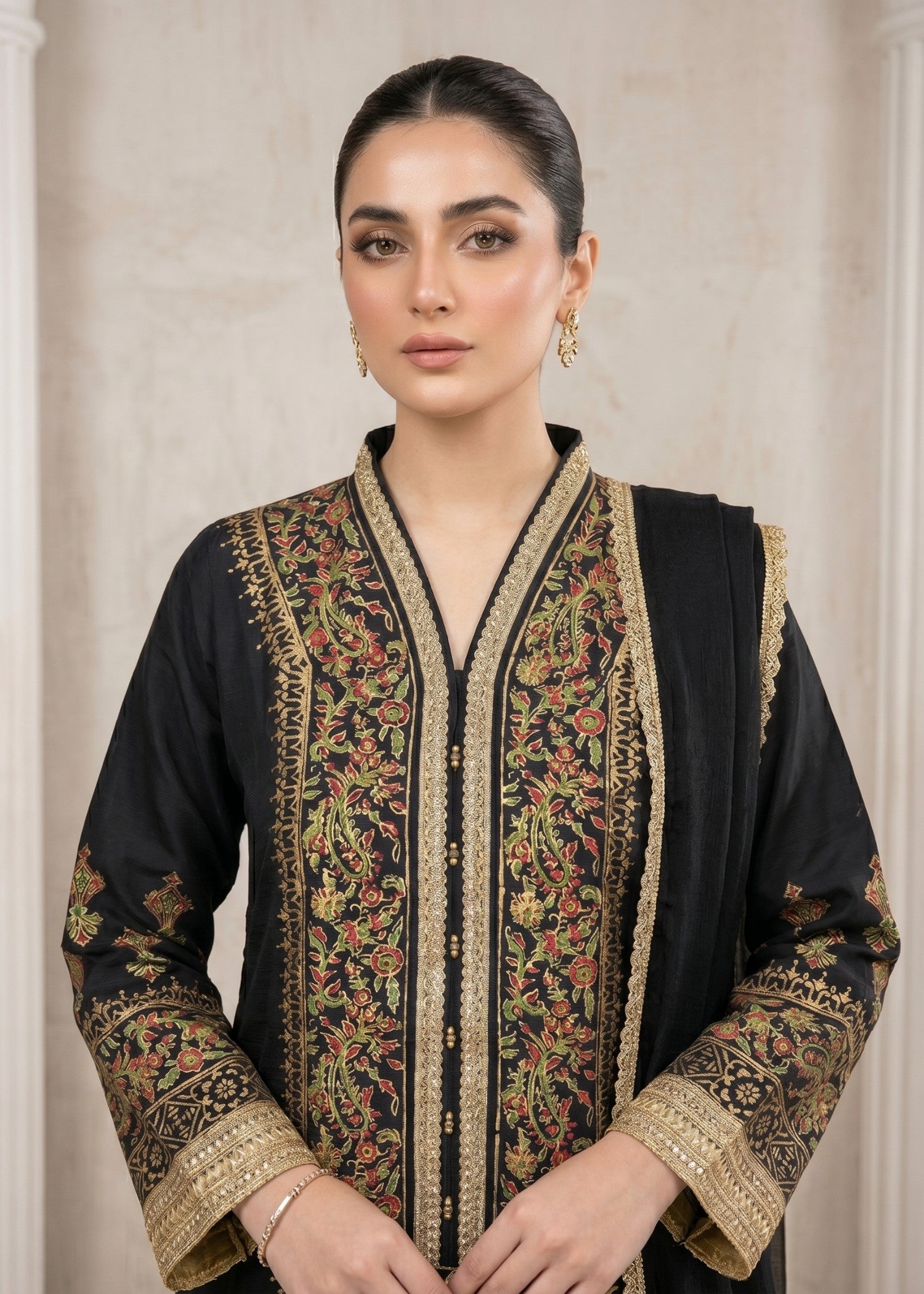 pk raw silk Anarkali in Black