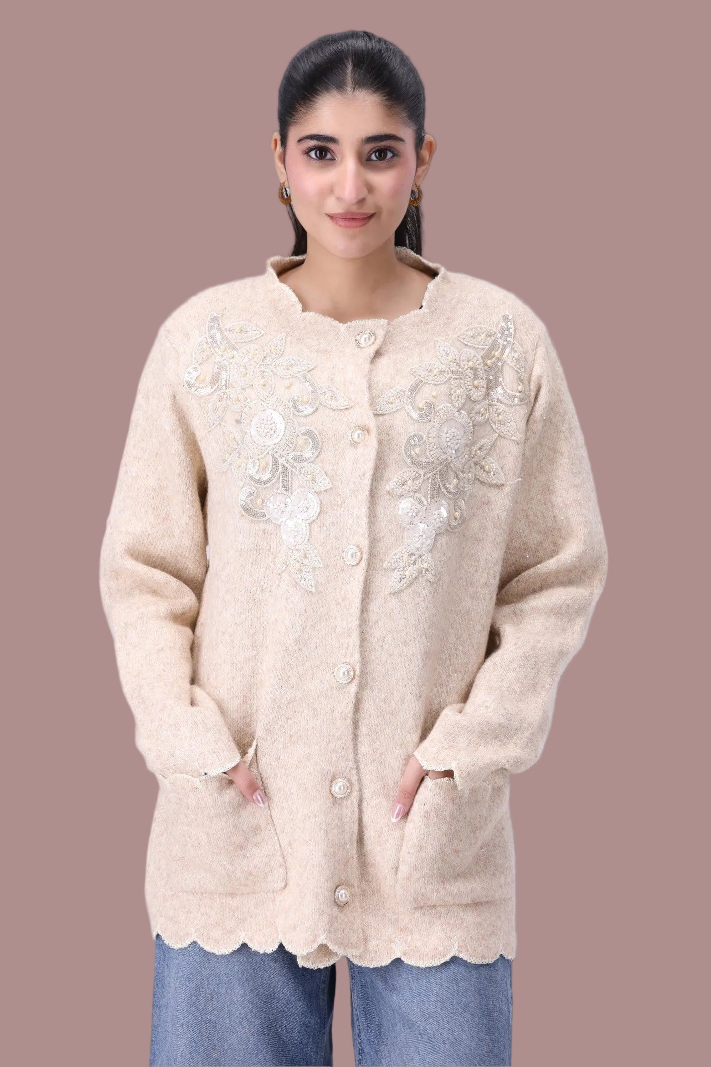 wool Cardigan in Beige