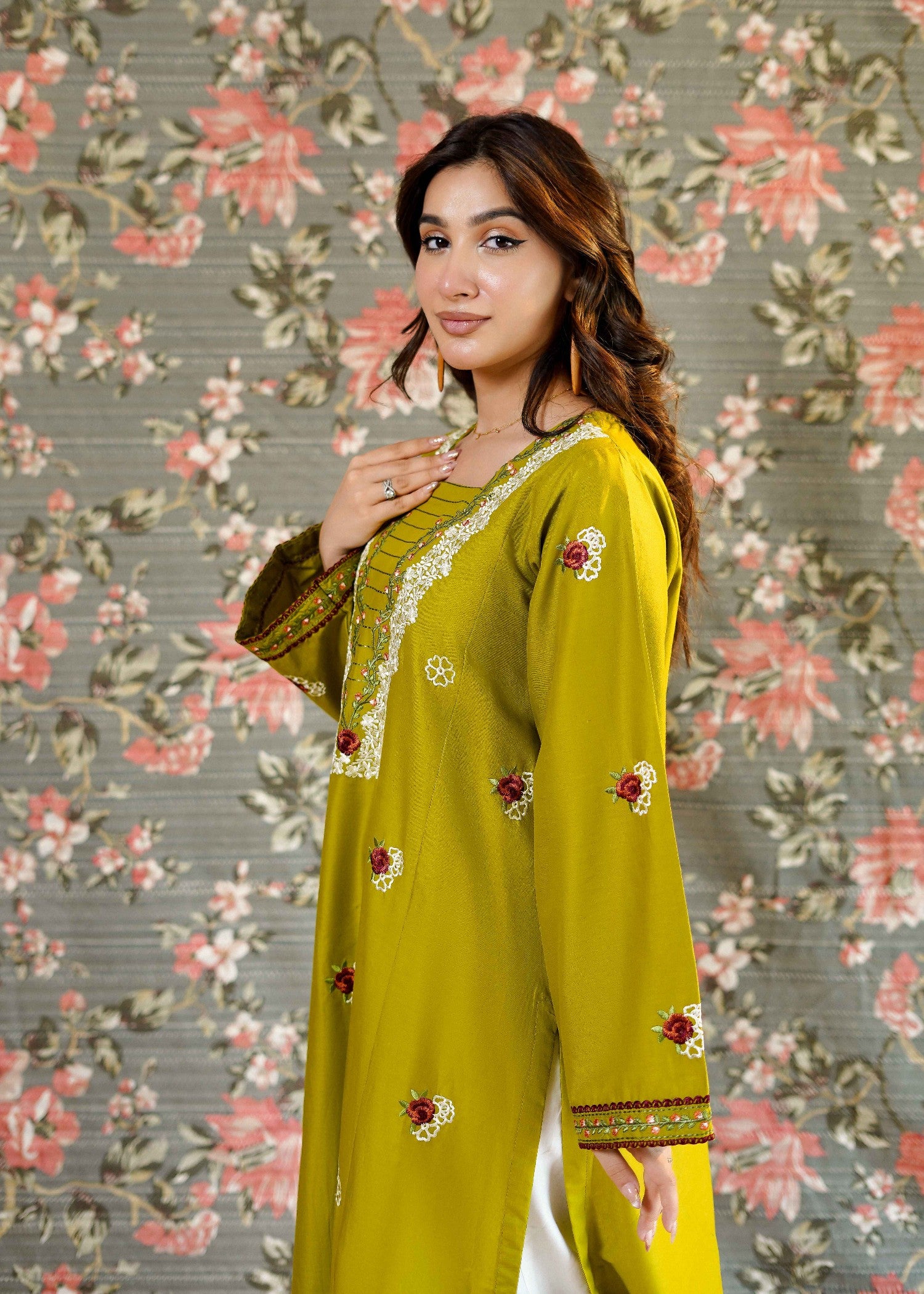 lawn Kurti in Olive green