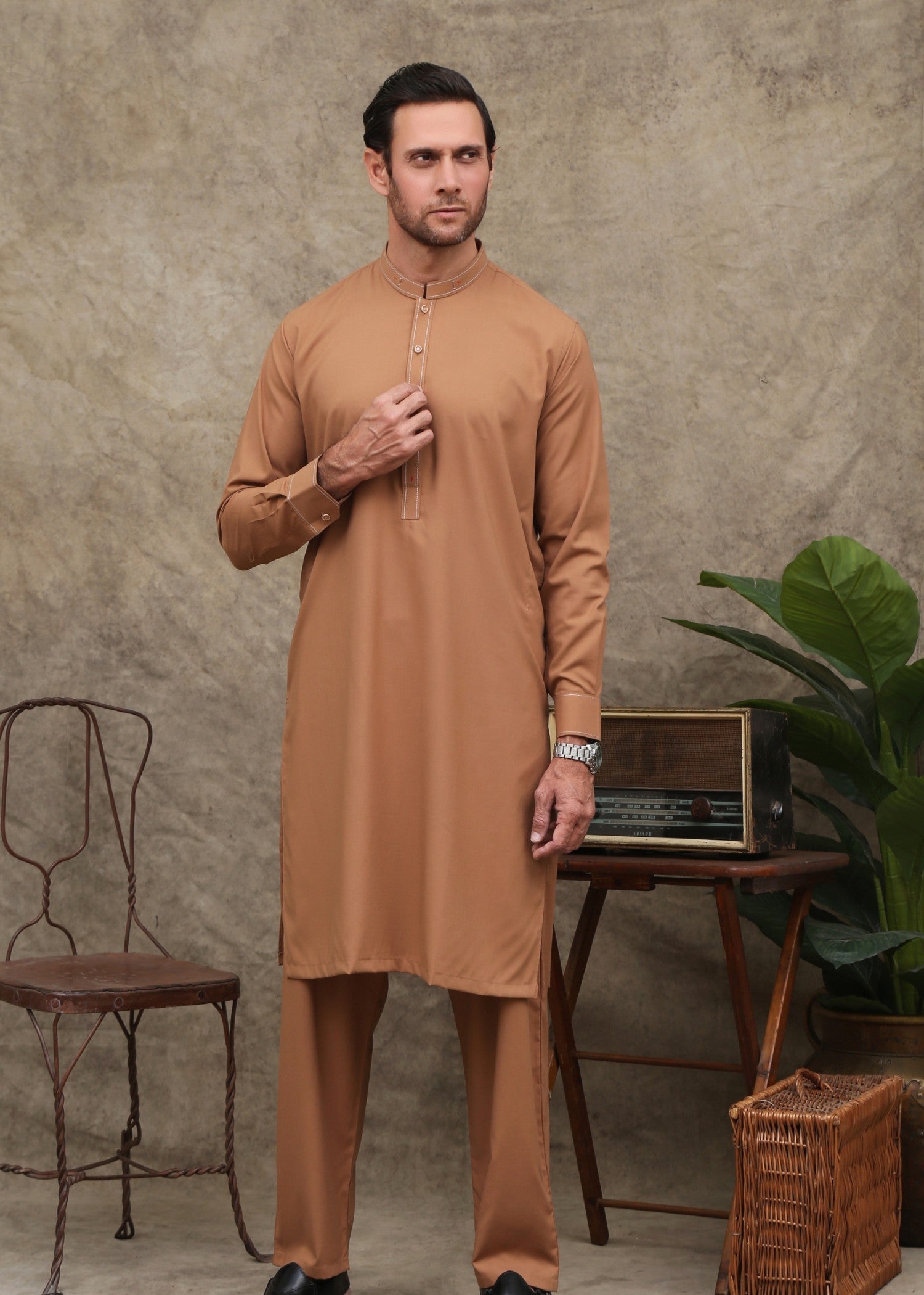 wash & wear Shalwar Kameez in Bronze orange