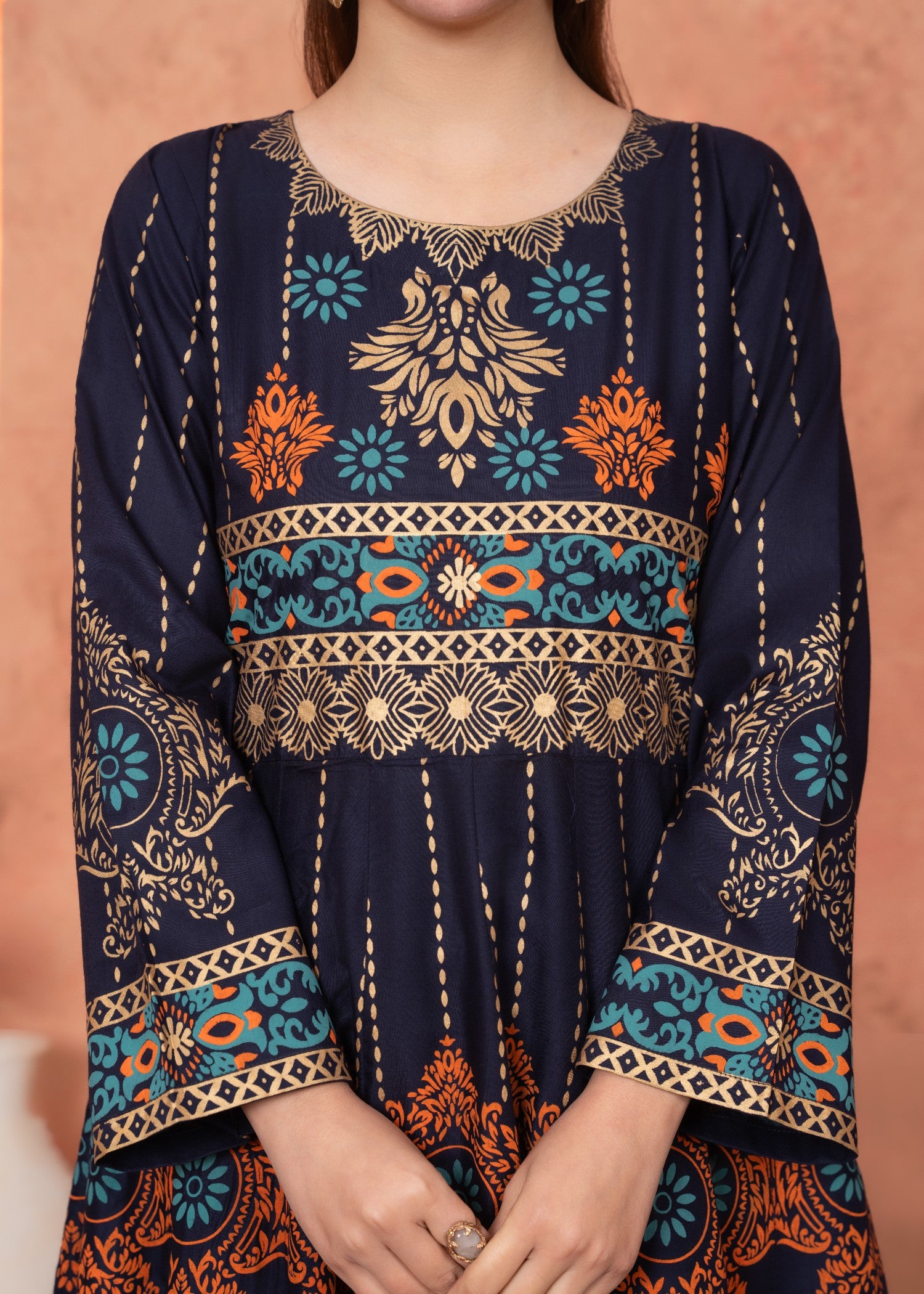 linen Anarkali in Navy blue
