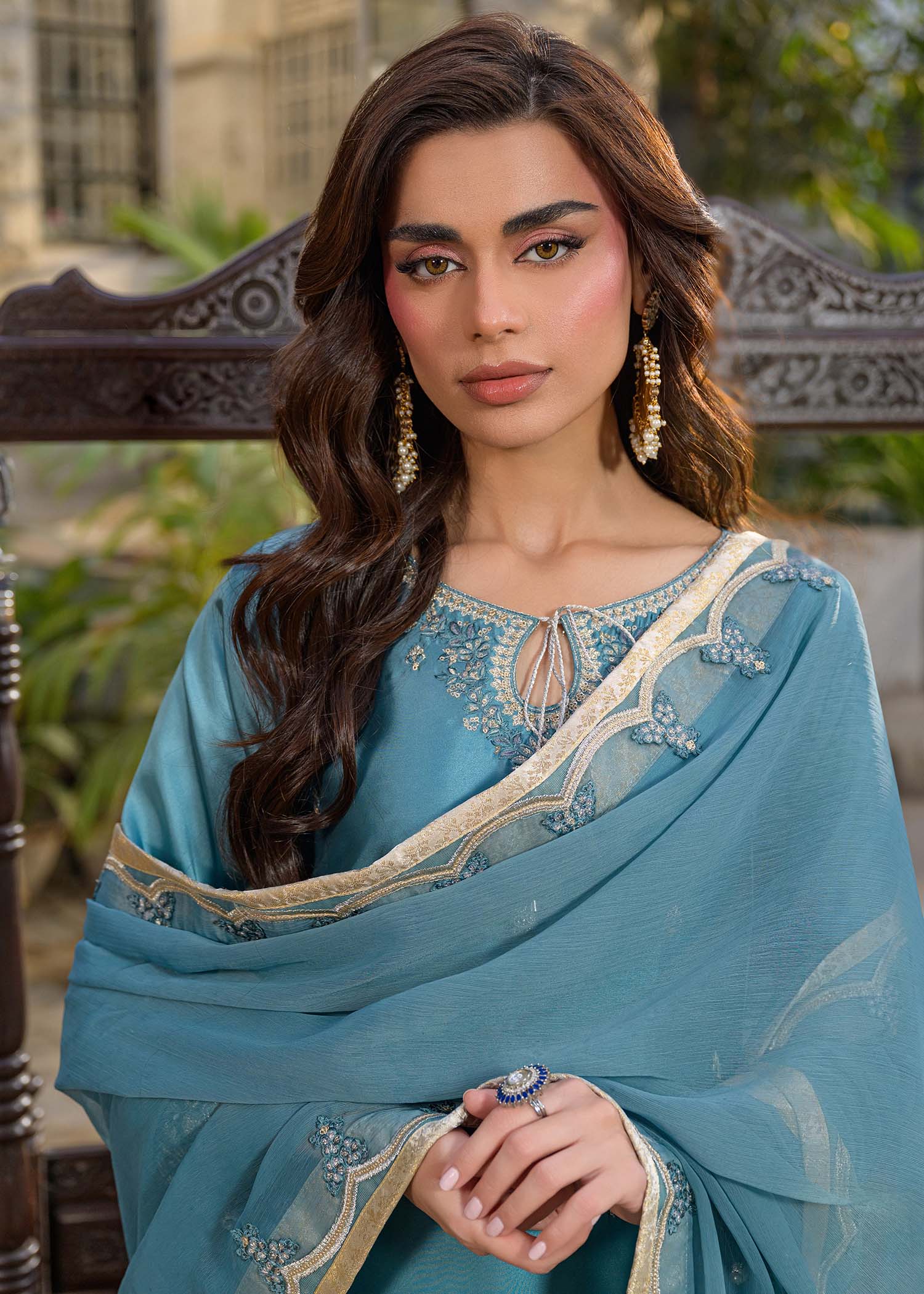 silk Kurta Set in Powder blue