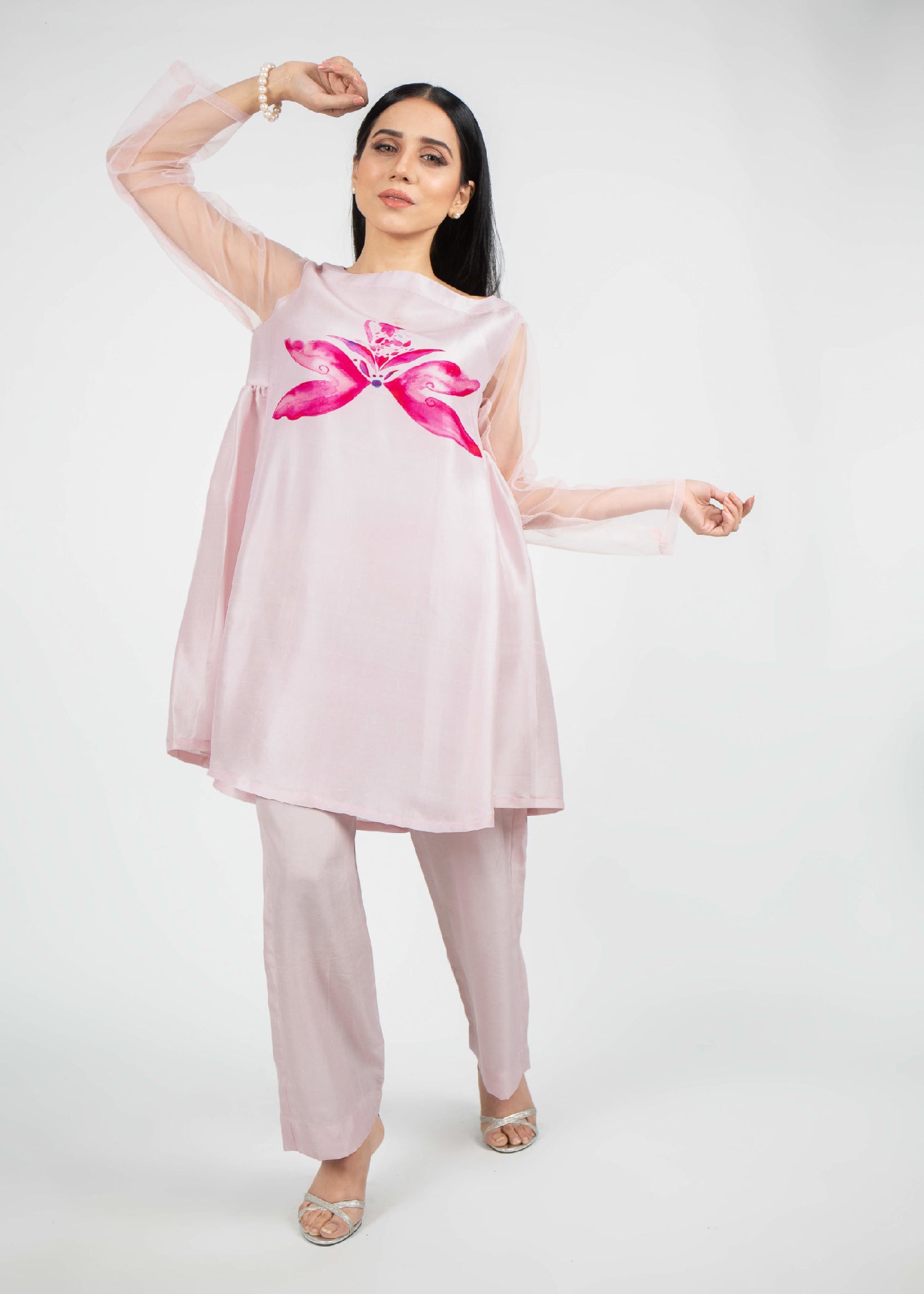 silk Short Frock in Baby pink