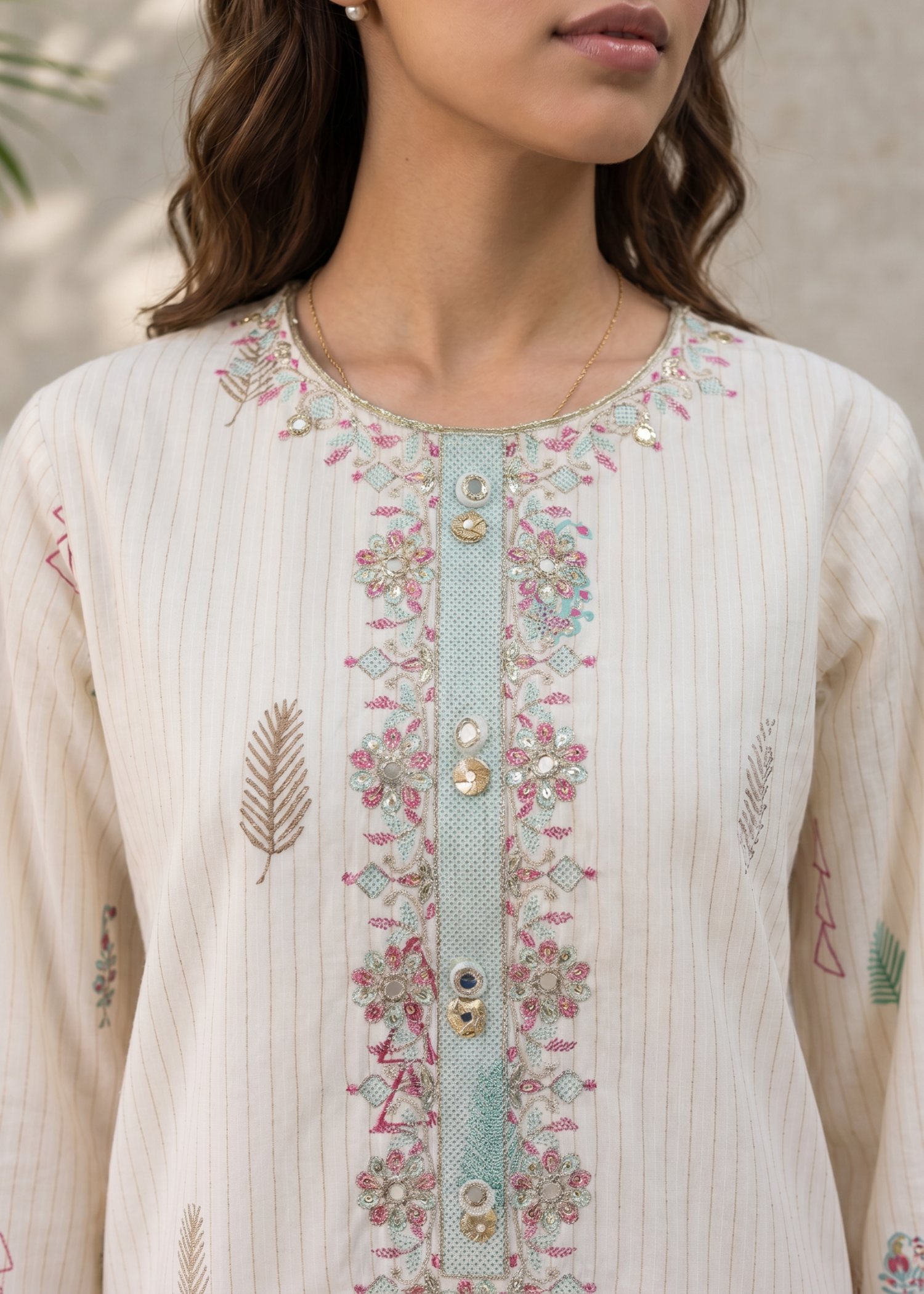 cross hetch Kurta Set in Off-white