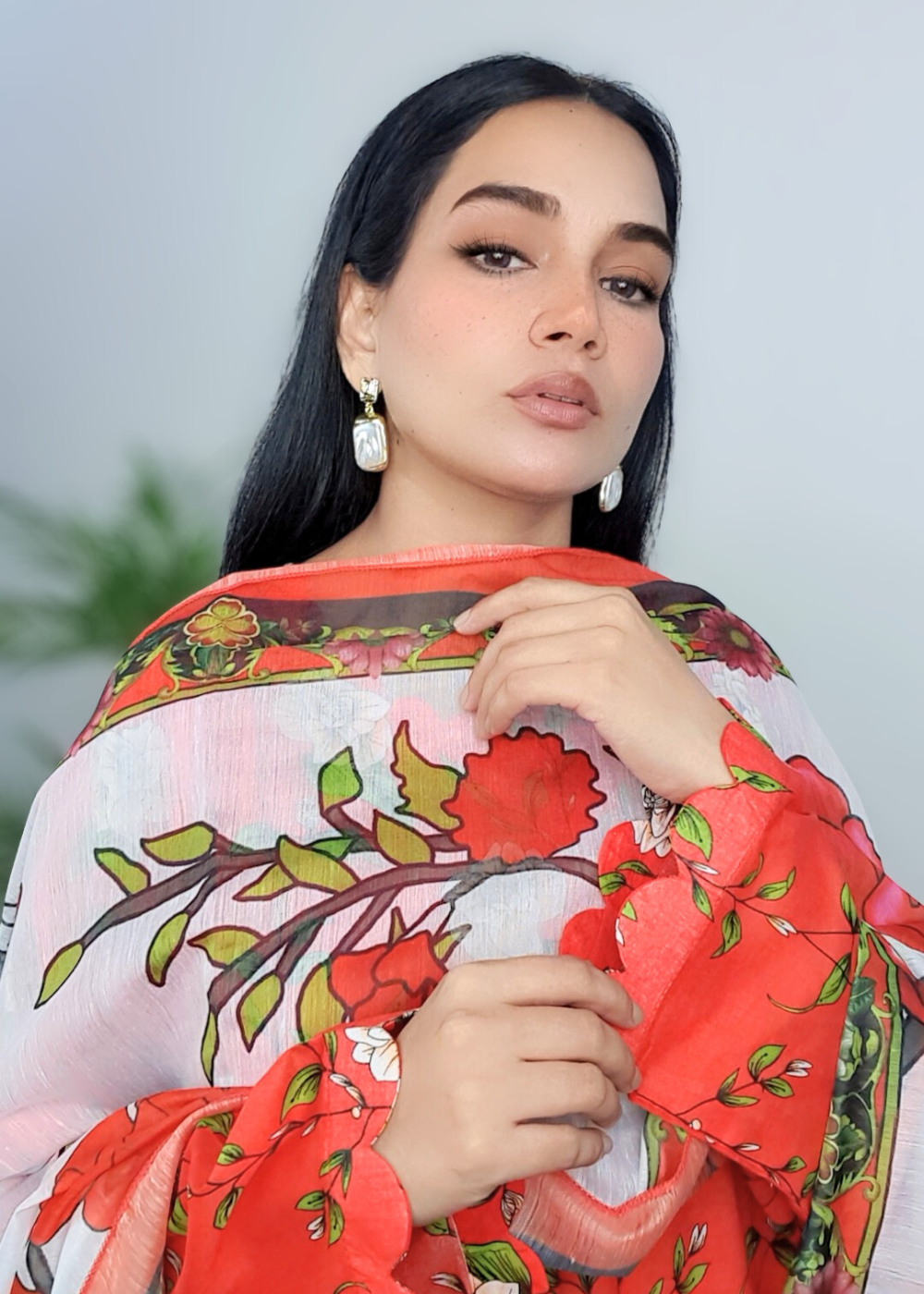 lawn Kurta Set in Tomato red