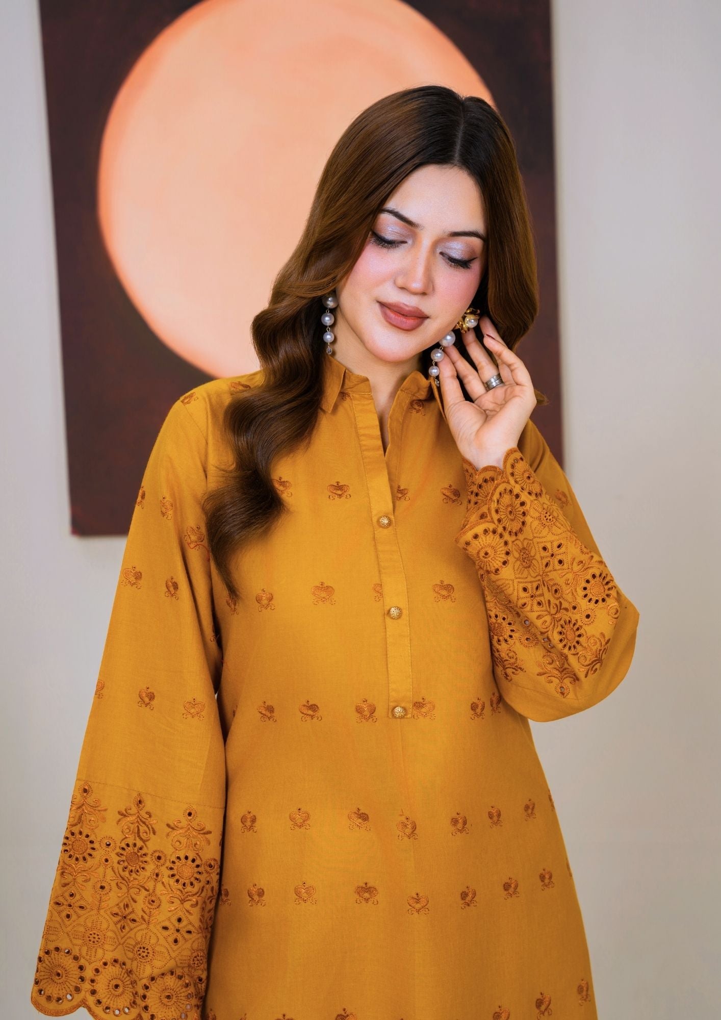 cambric Kurta Set in Mustard
