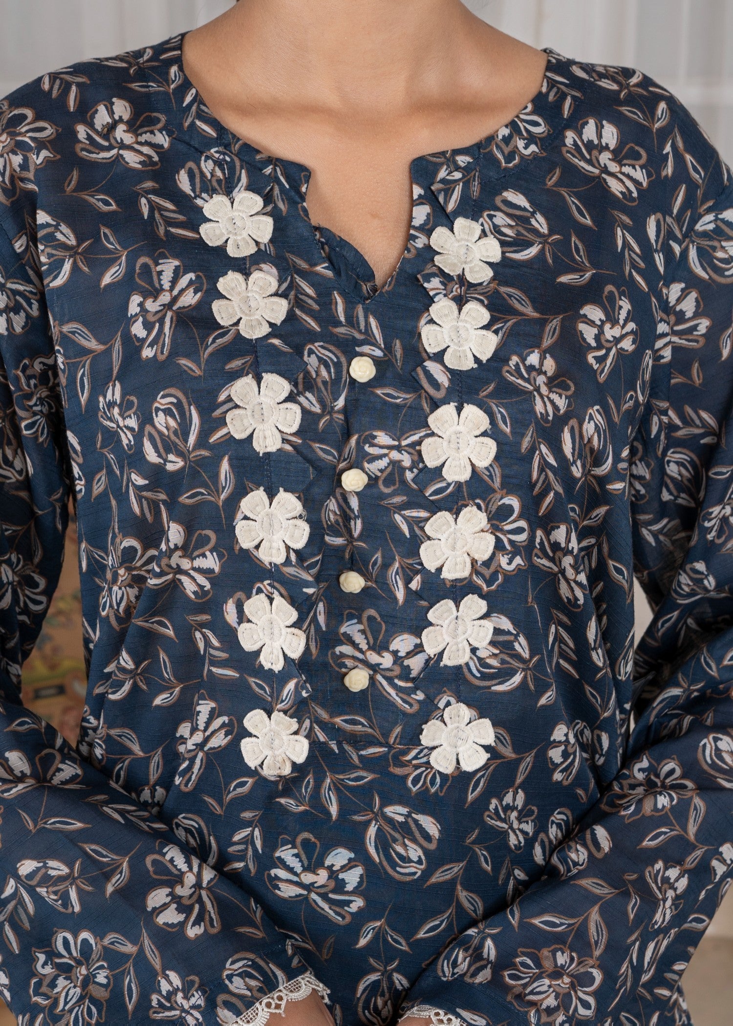 textured lawn Kurta Set in Twilight blue