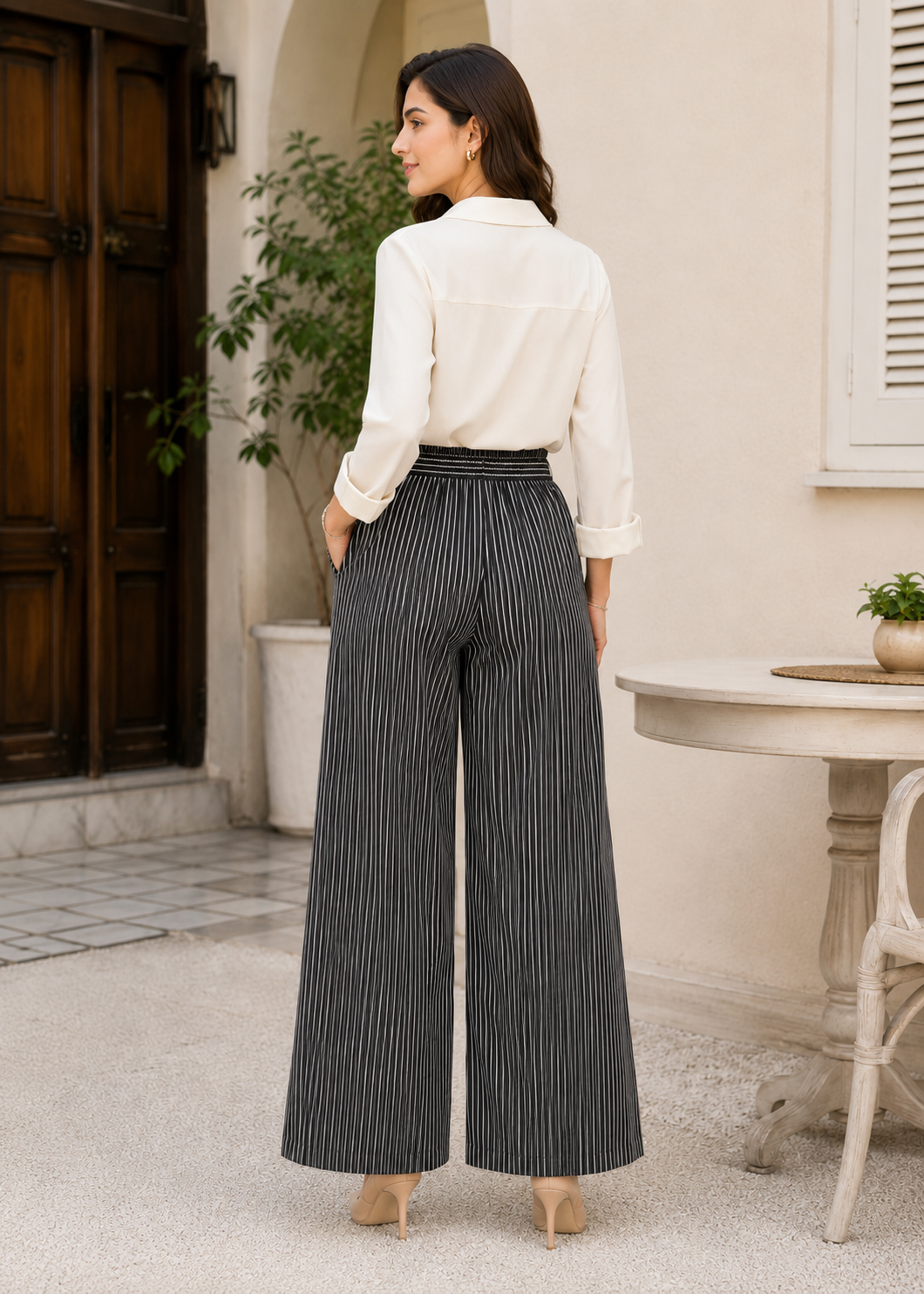polyester Trousers in Black, warm grey