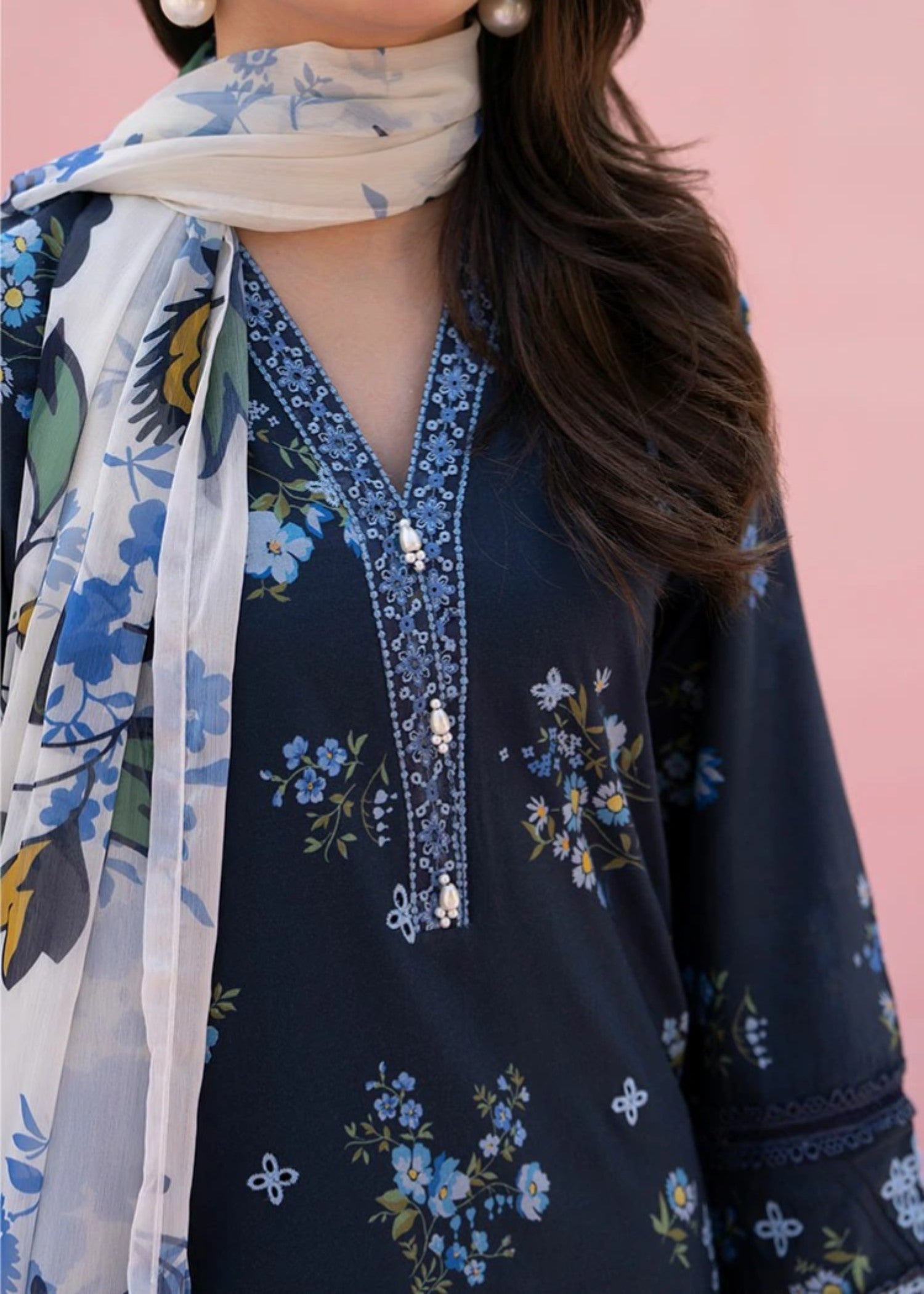 cambric Kurta Set in Midnight blue