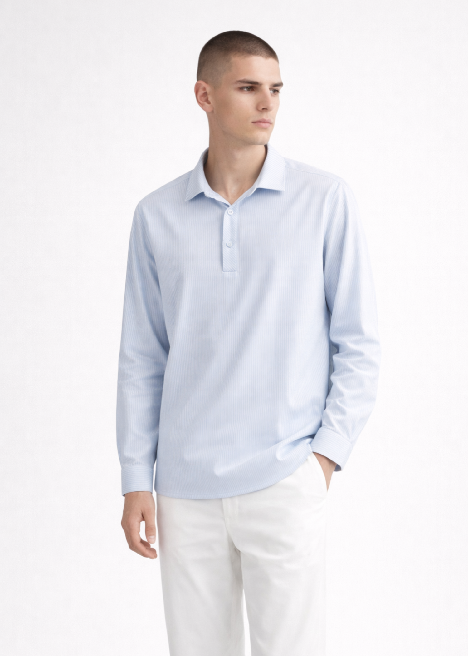 cotton linen Casual Shirt in Ice blue, white