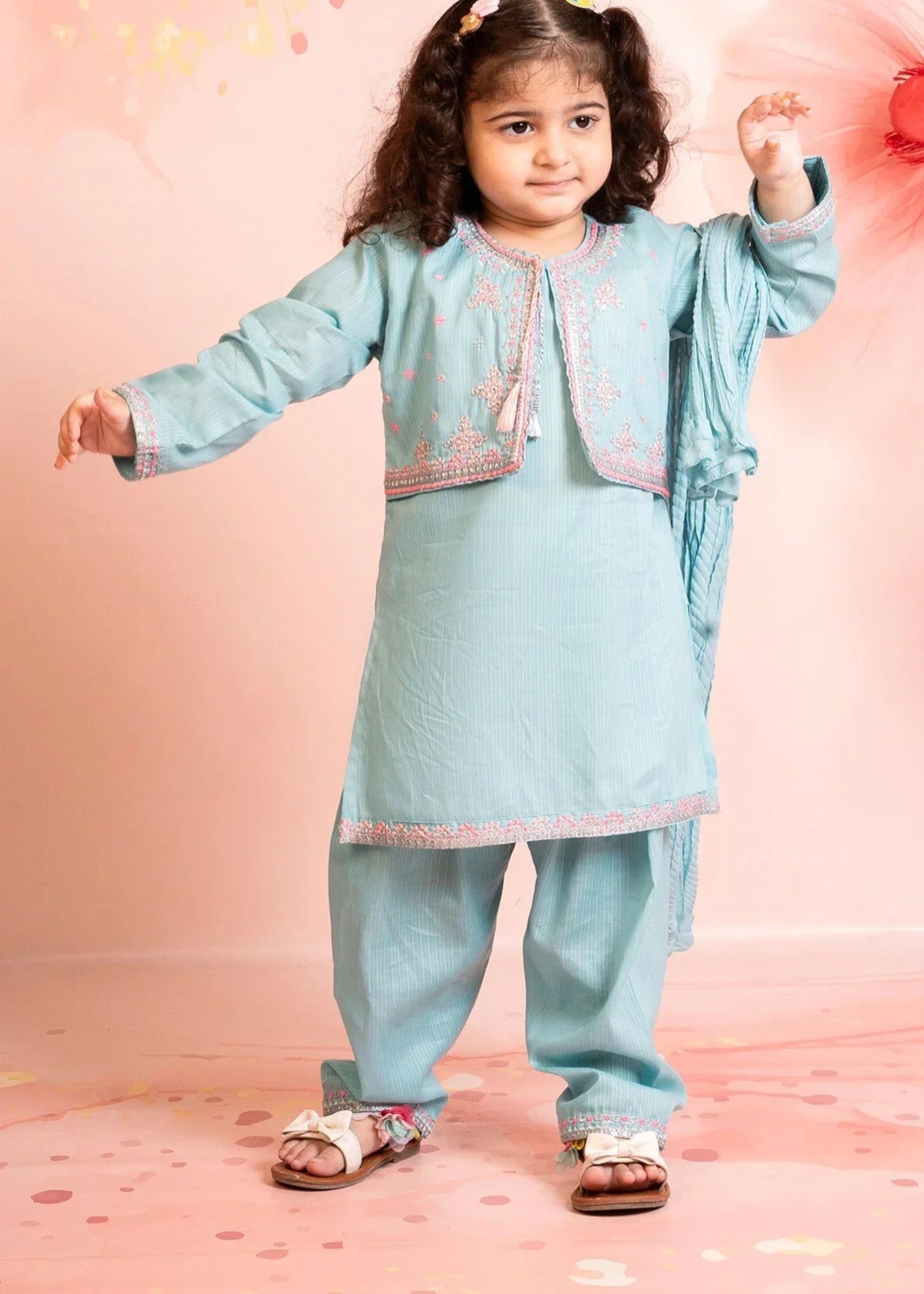cotton Kurta Set in Light cyan