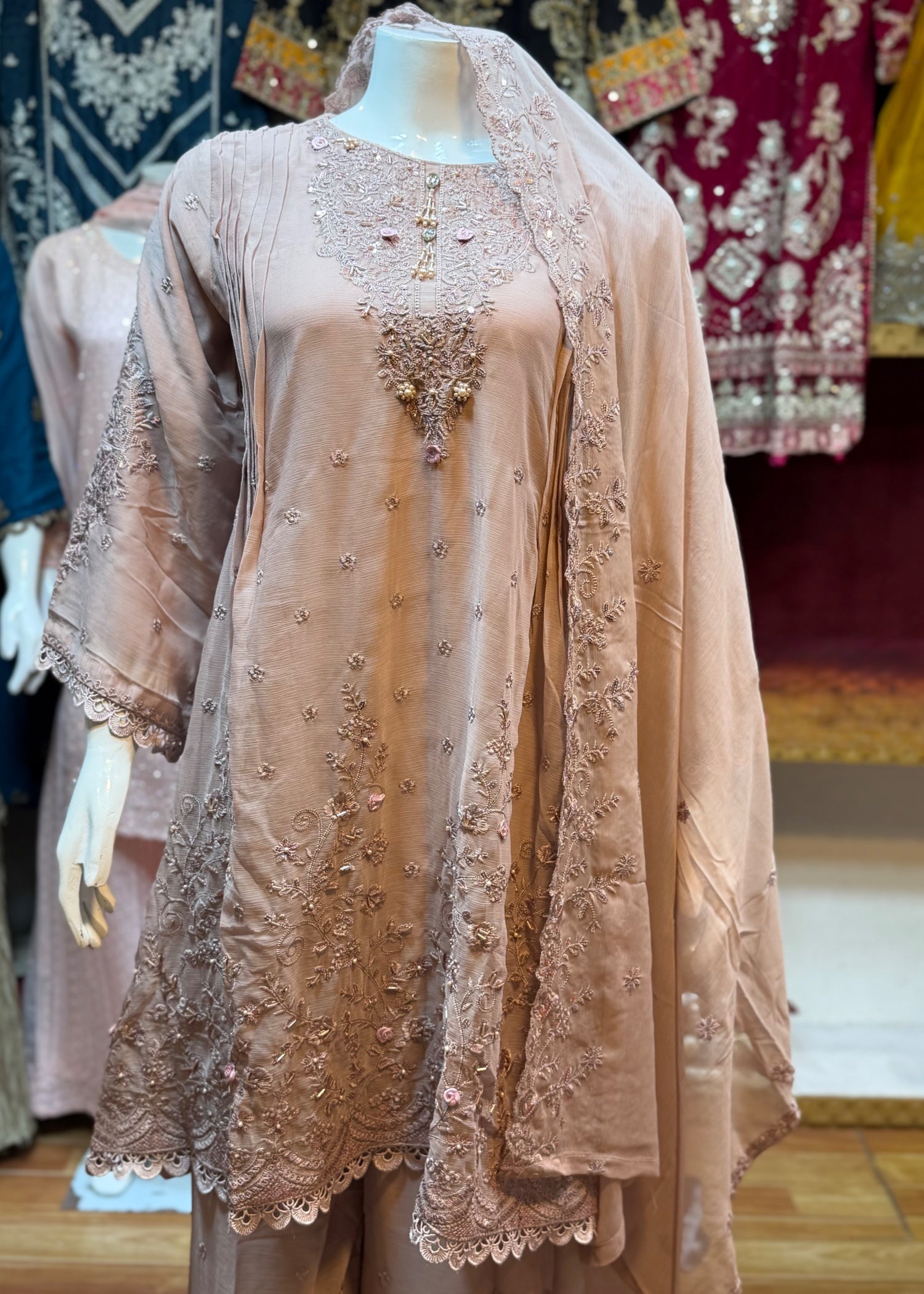 chiffon Short Frock in Pastel pink