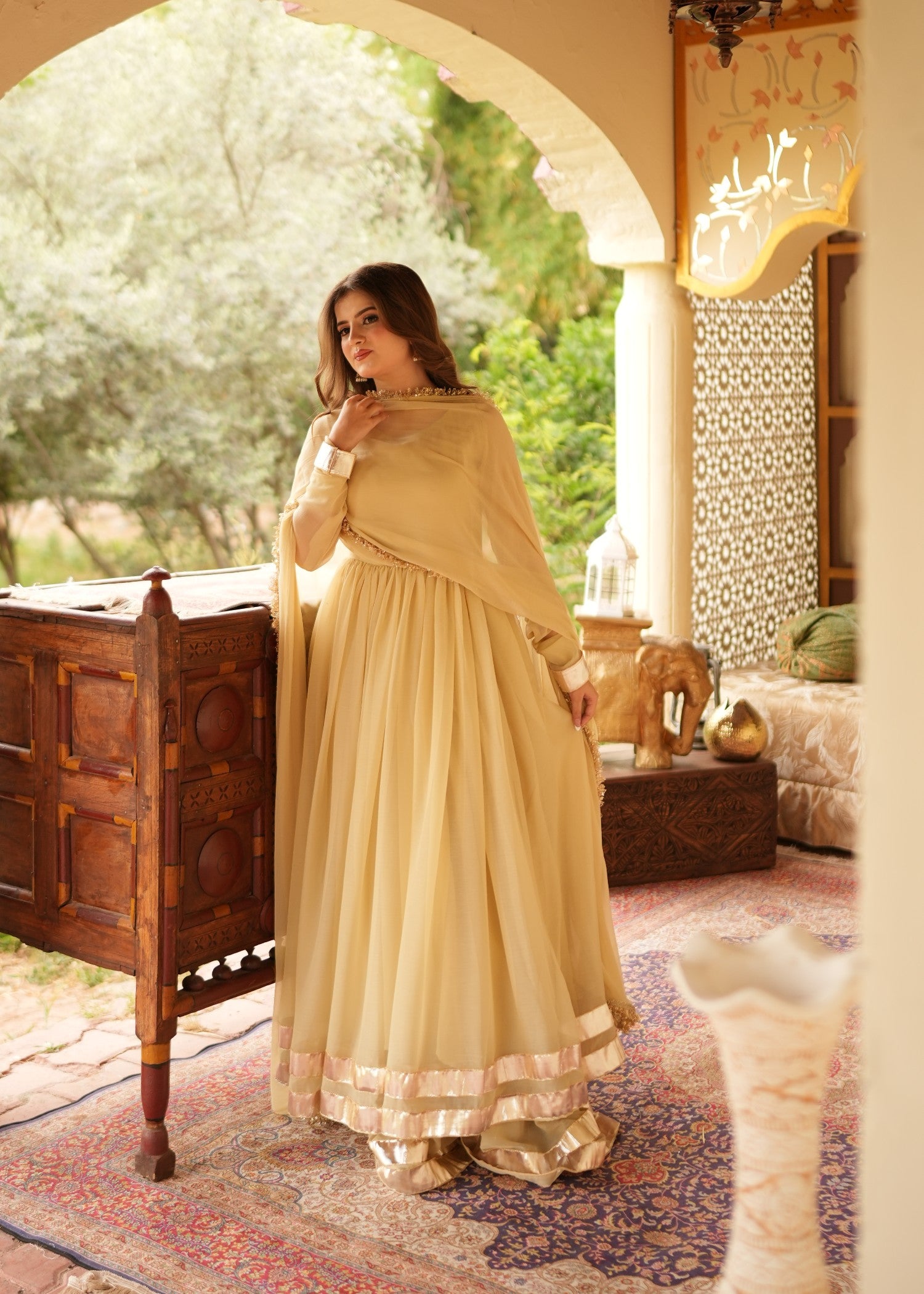 bemberg crinkle chiffon Maxi in Gold