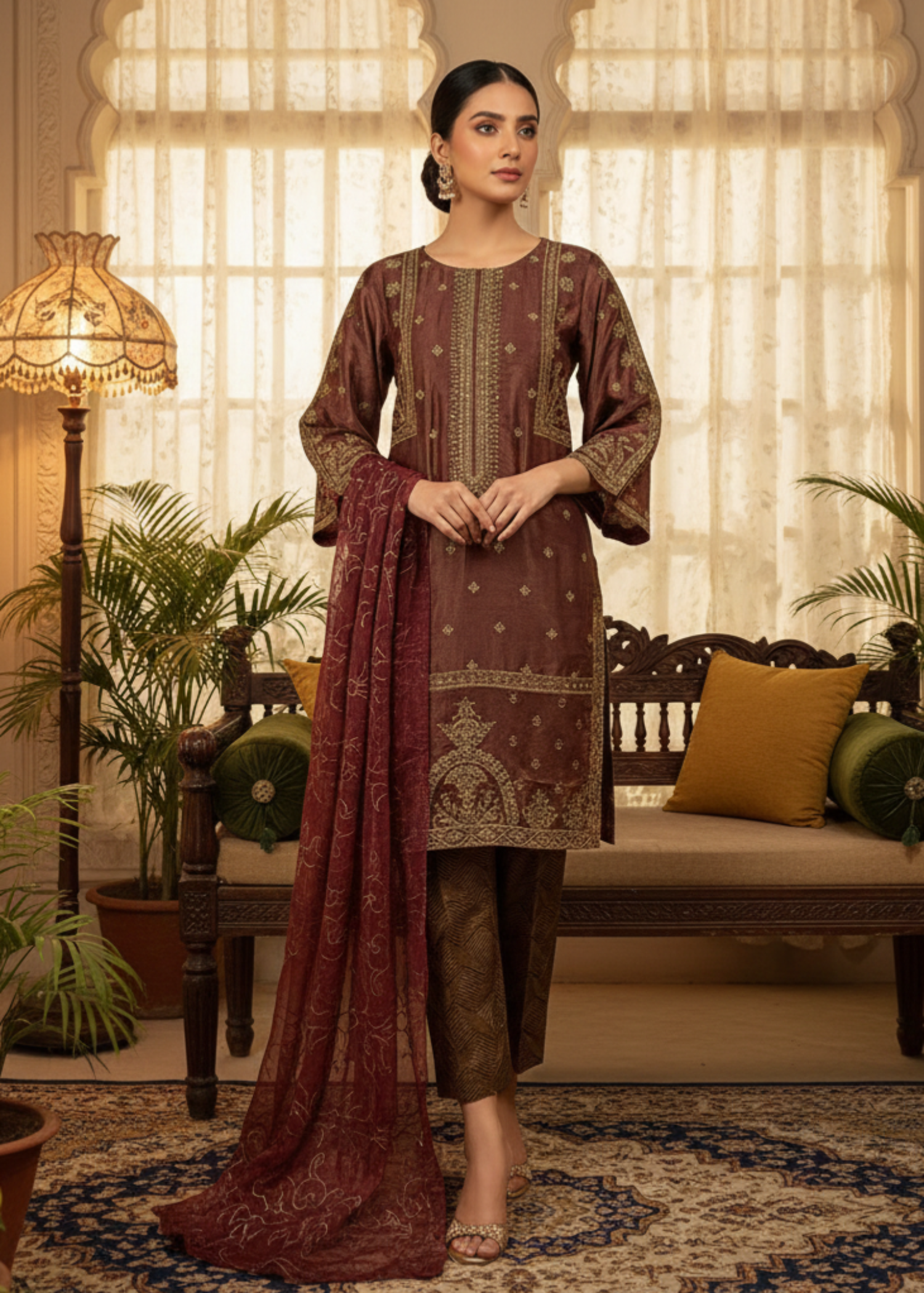 masuri Kurta Set in Rustic red