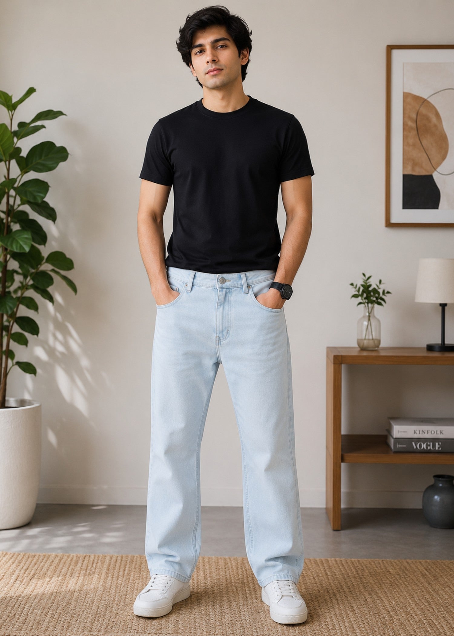 cotton Jeans in Ice blue by Bin Khalid