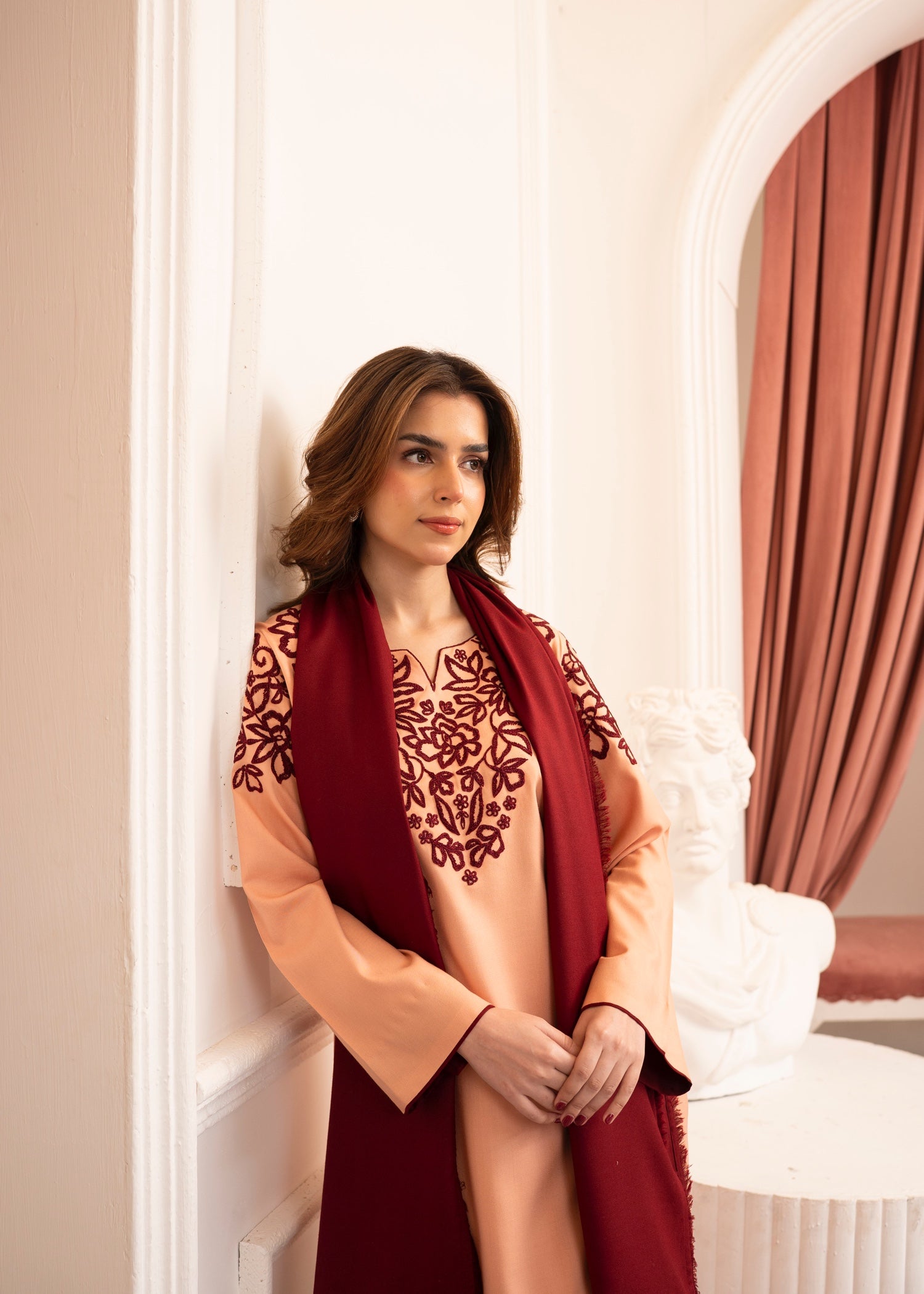 dhanak Kurta Set in Peach pink