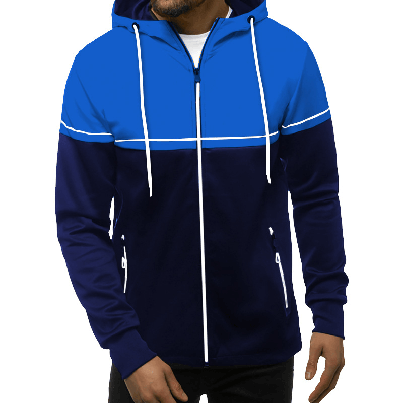 Men'S Sweater Casual Cardigan Hooded Color Matching Men'S Clothing