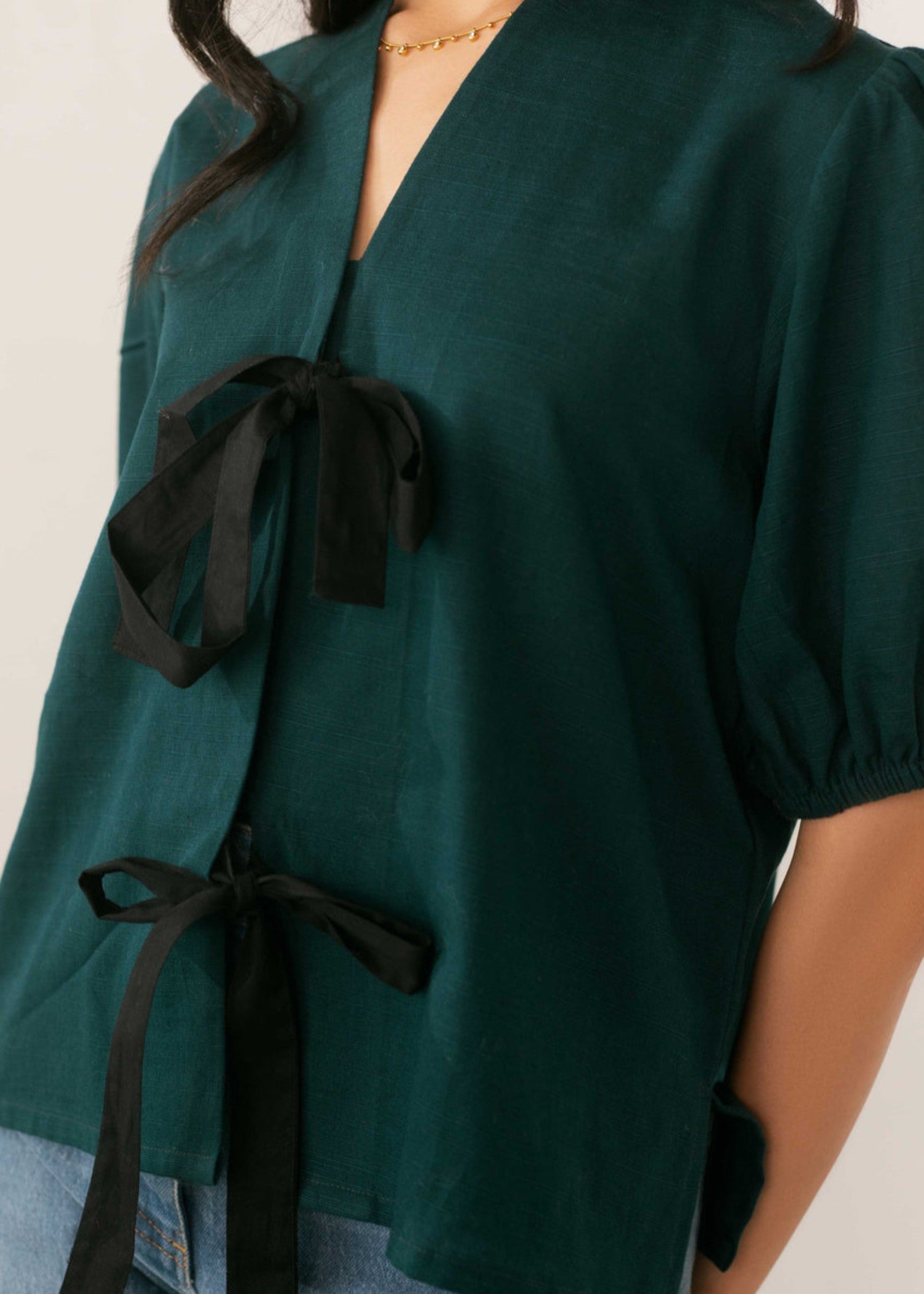 cotton Blouse in Emerald green