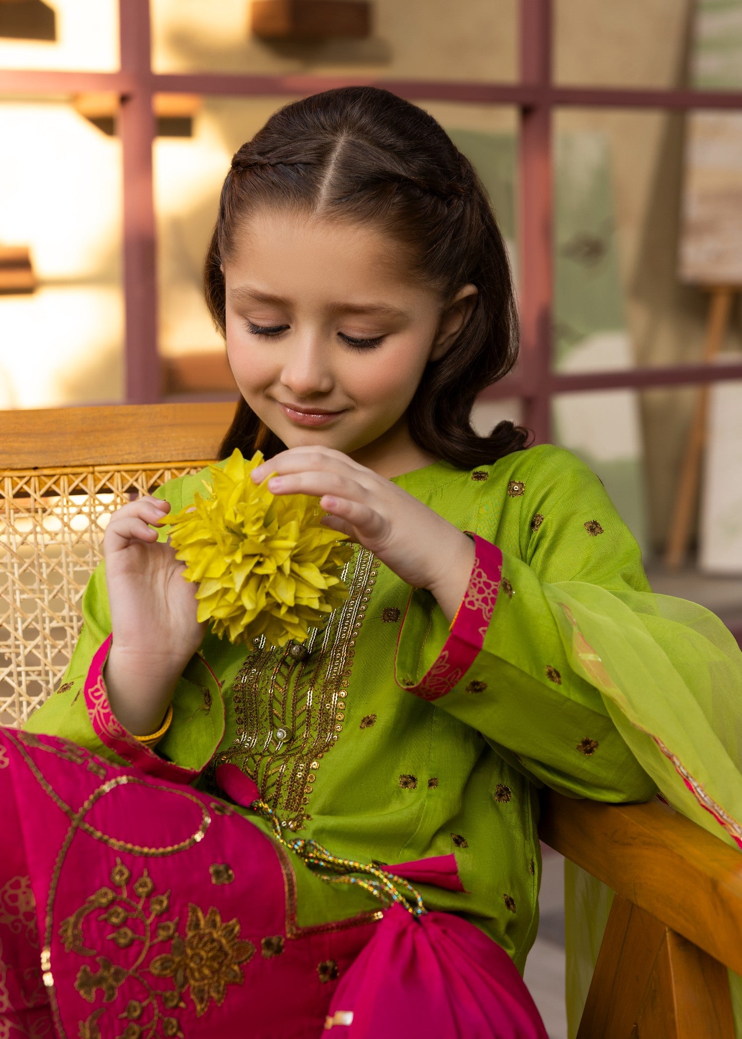 lawn cotton Sharara in Apple green