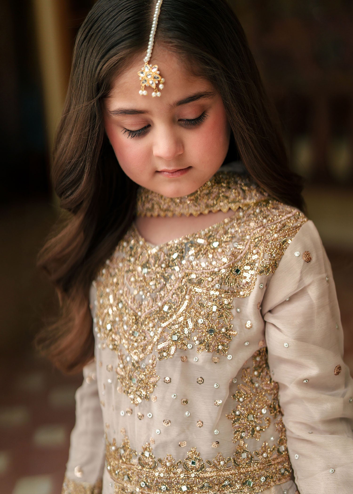 chiffon Pishwas in Gold