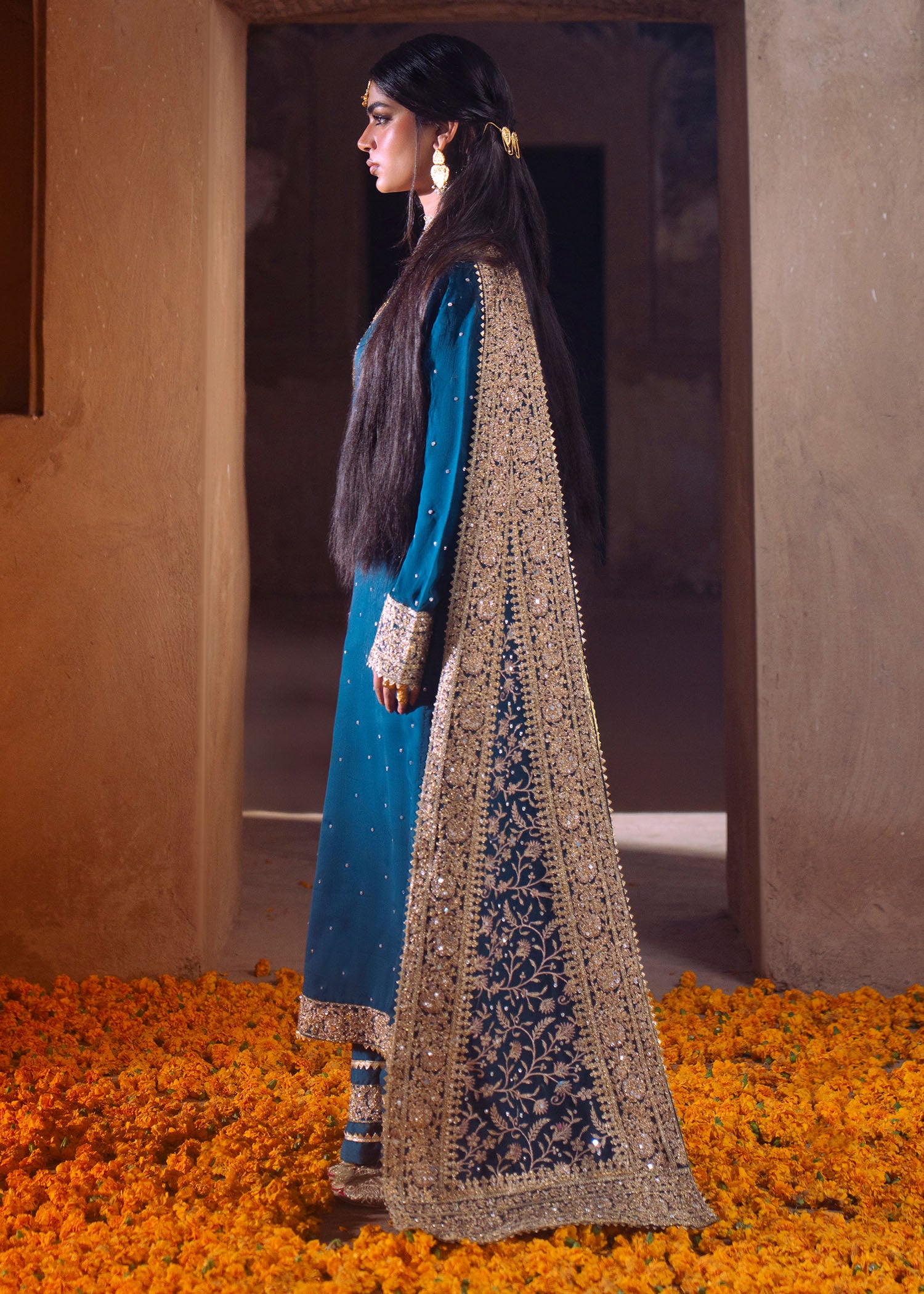 chiffon Kurta Set in Cobalt blue