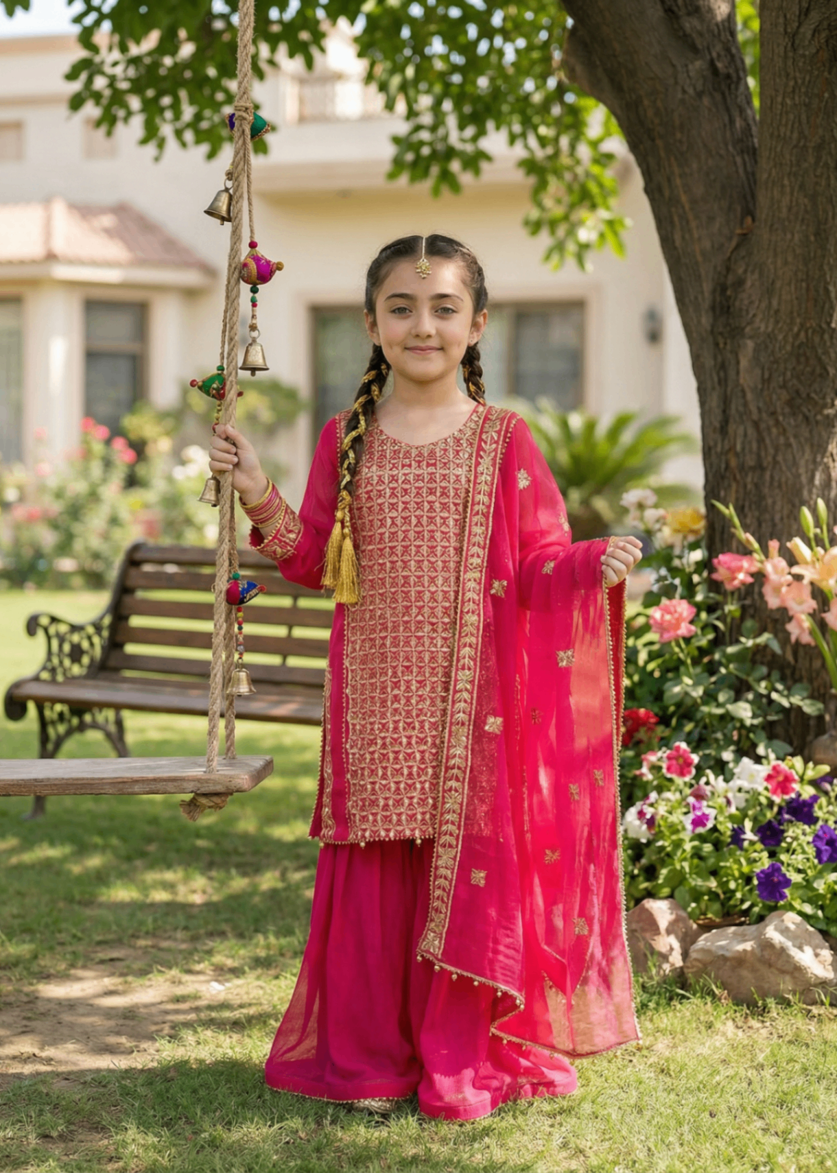 chiffon Sharara in Shocking pink