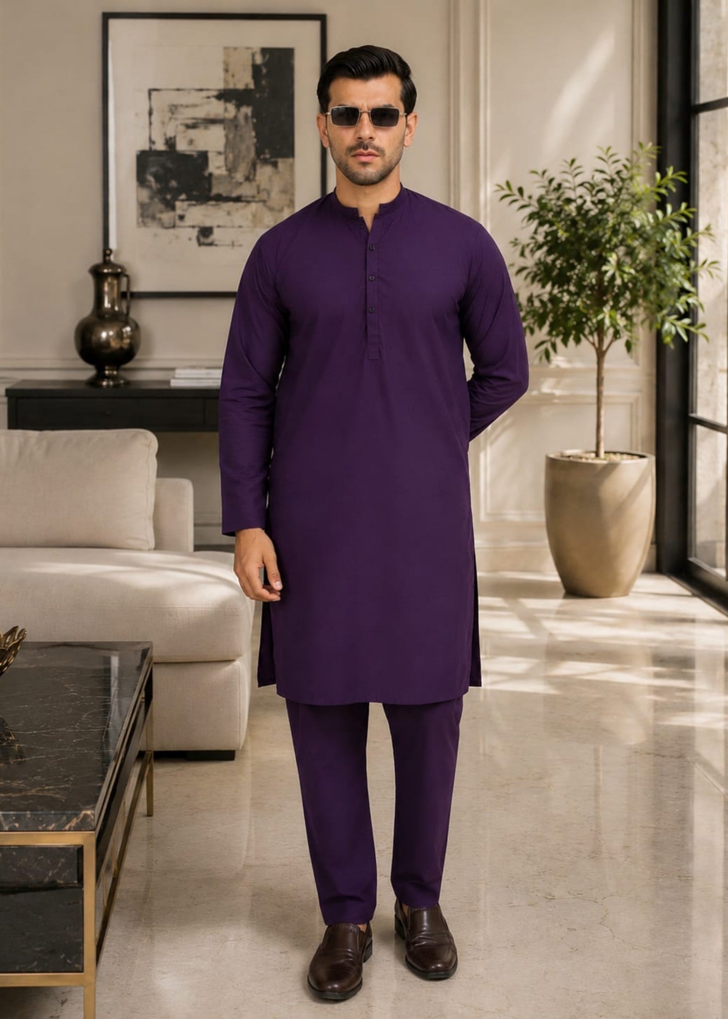 wash & wear Kurta Set in Plum purple