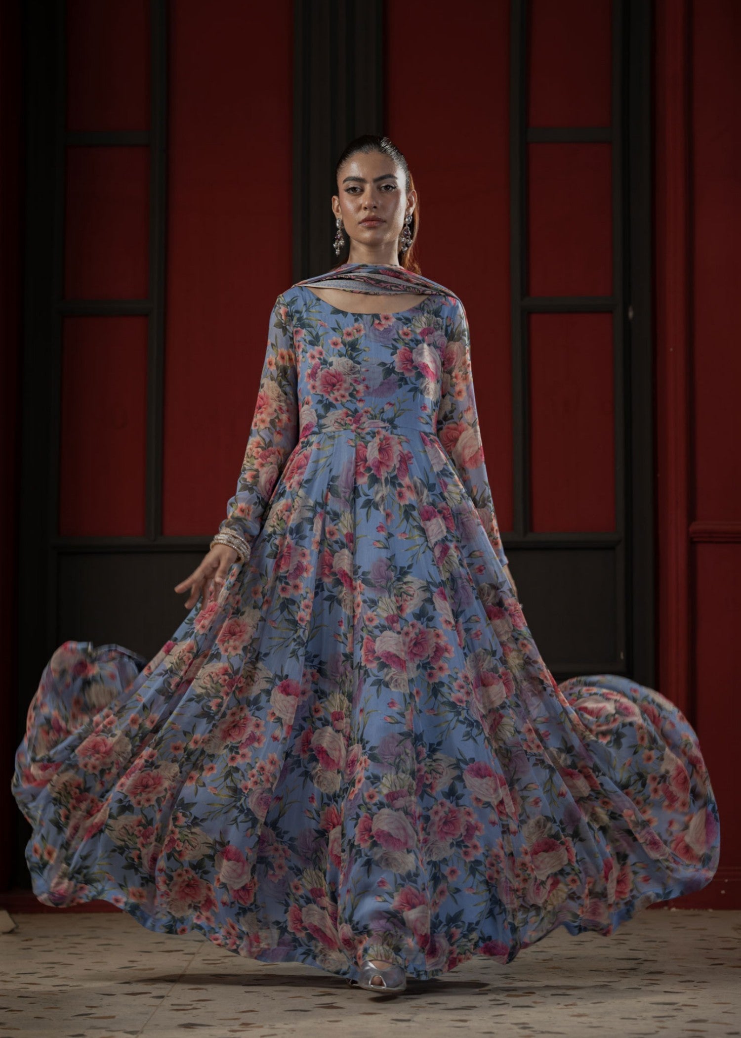 chiffon Pishwas in Periwinkle
