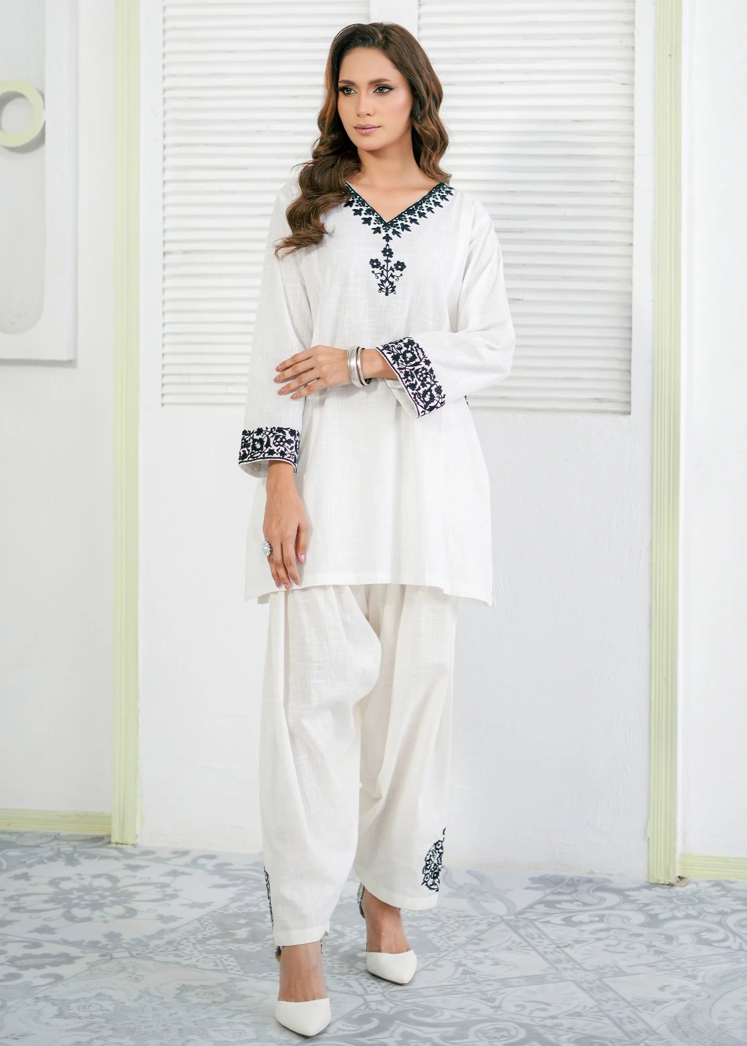 fine khaddar Co Ord Sets in White