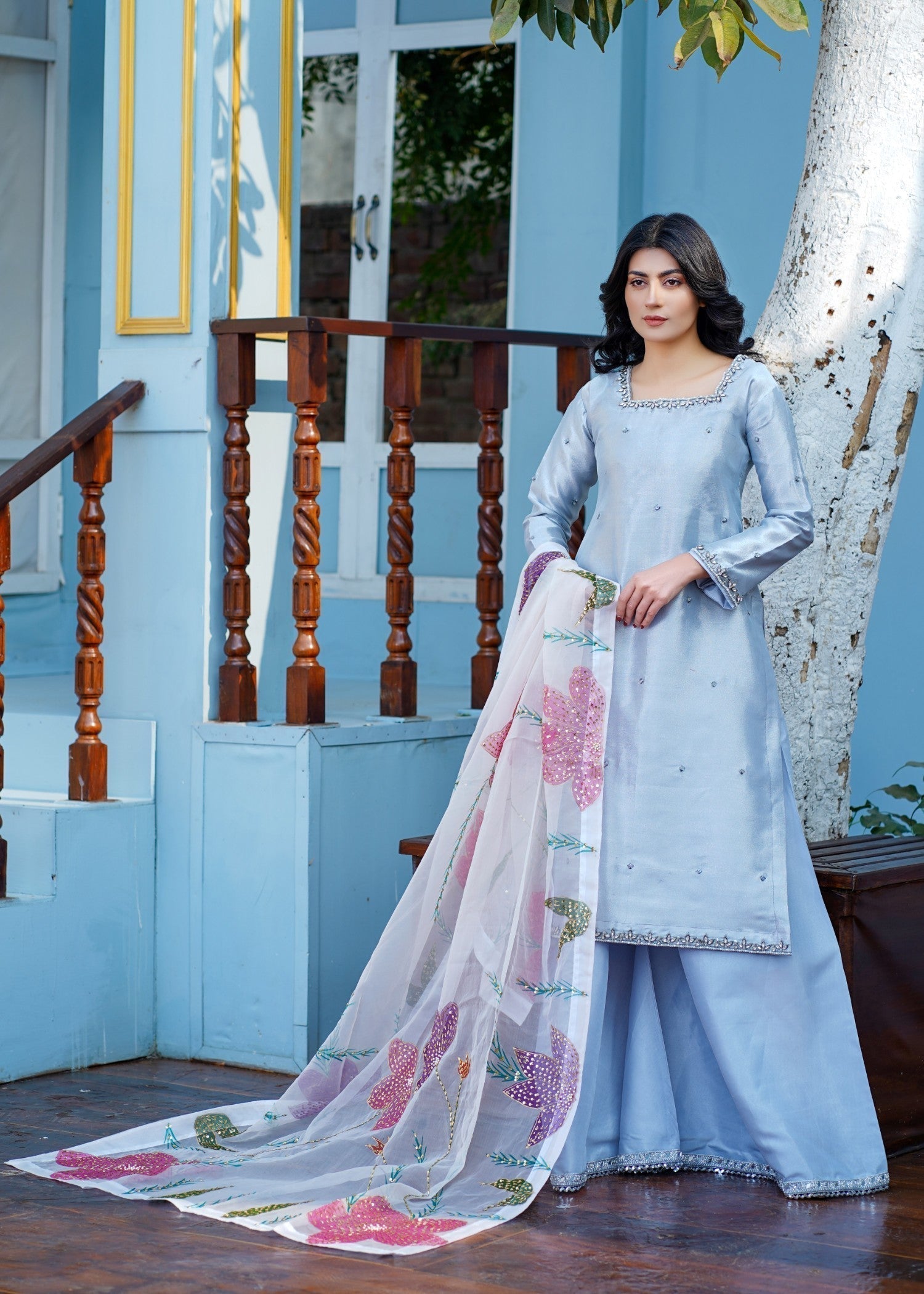 masuri Sharara in Duck egg grey