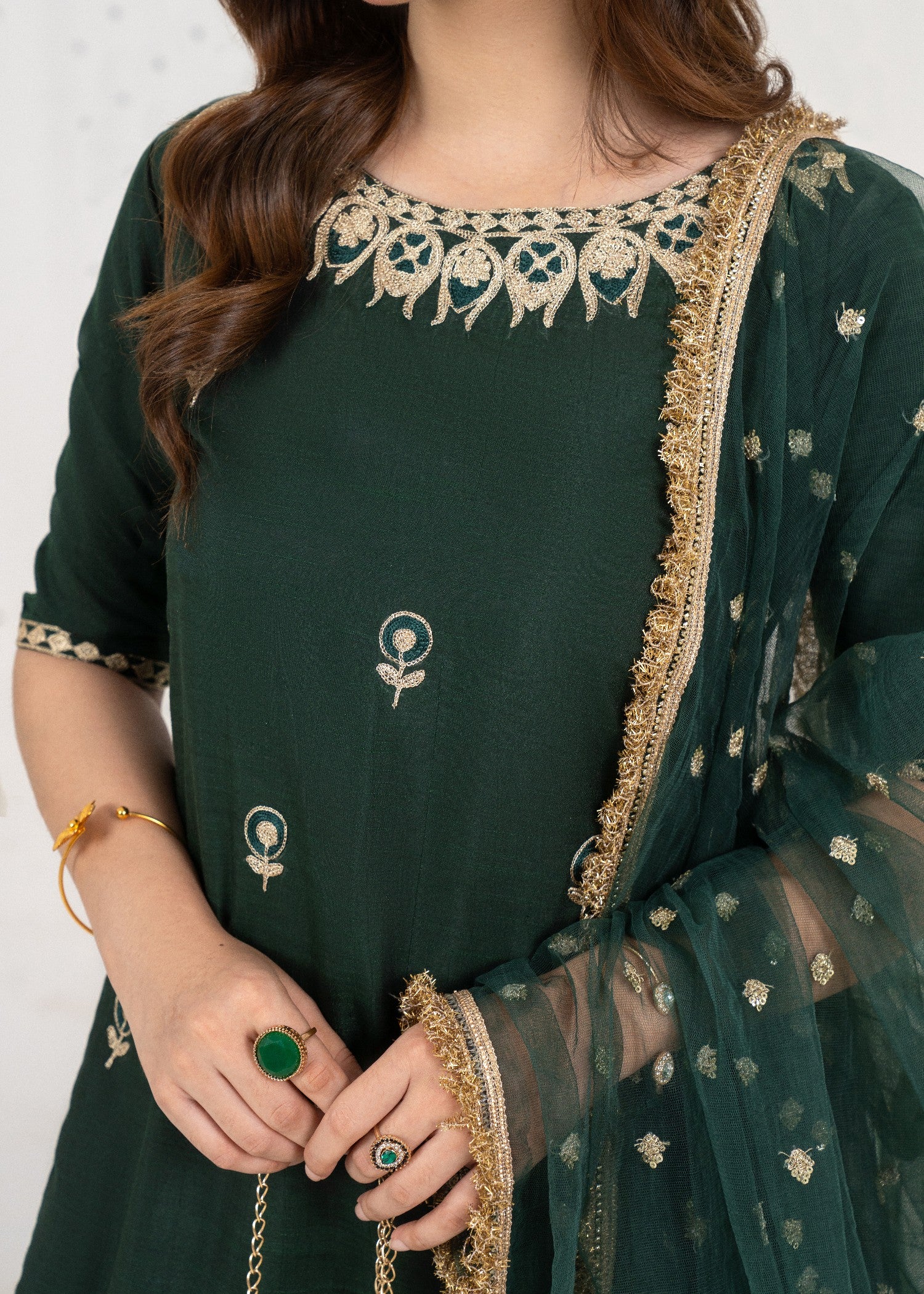 raw silk Sharara in Bottle green