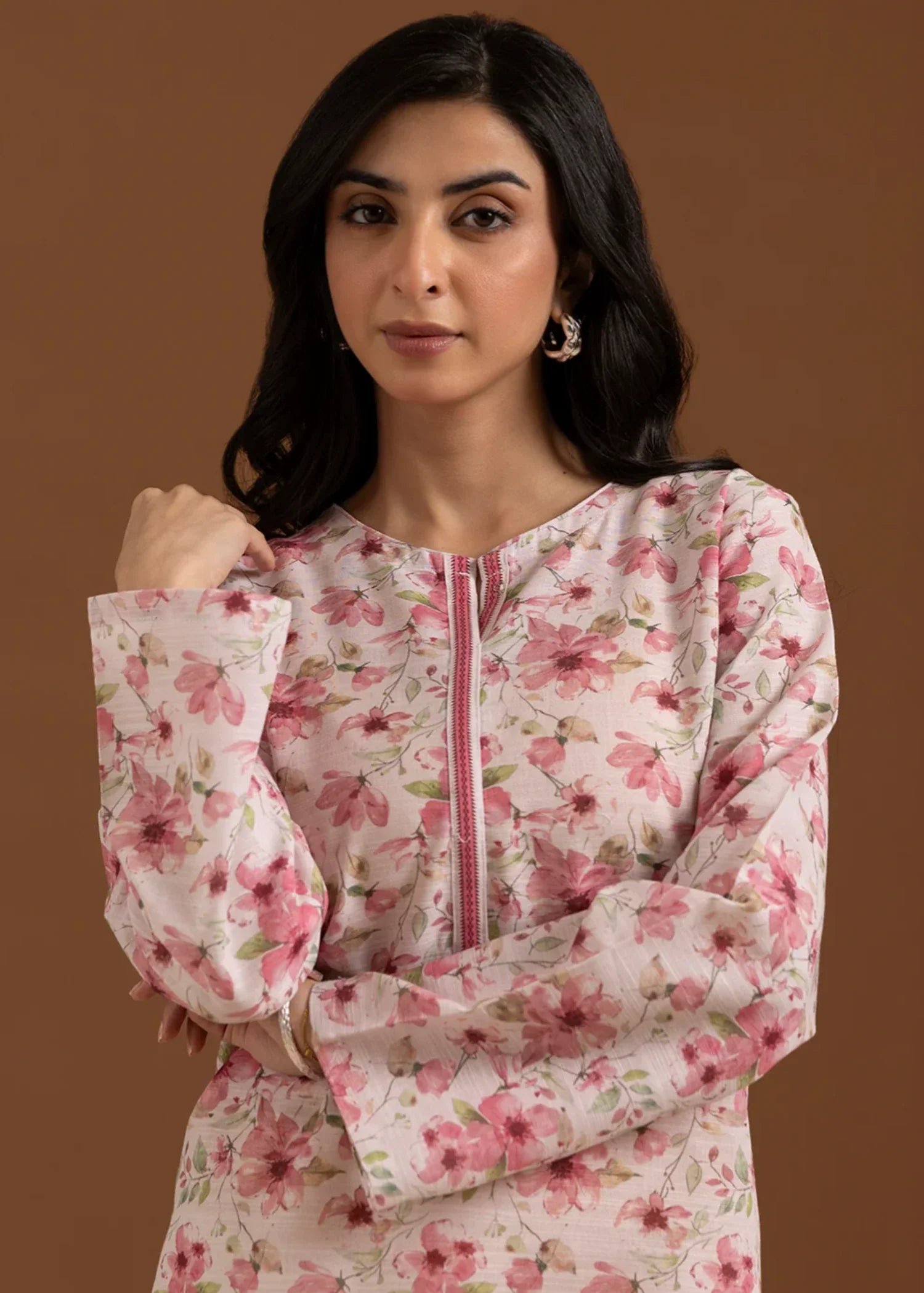 khaddar Kurti in Off-white, pink