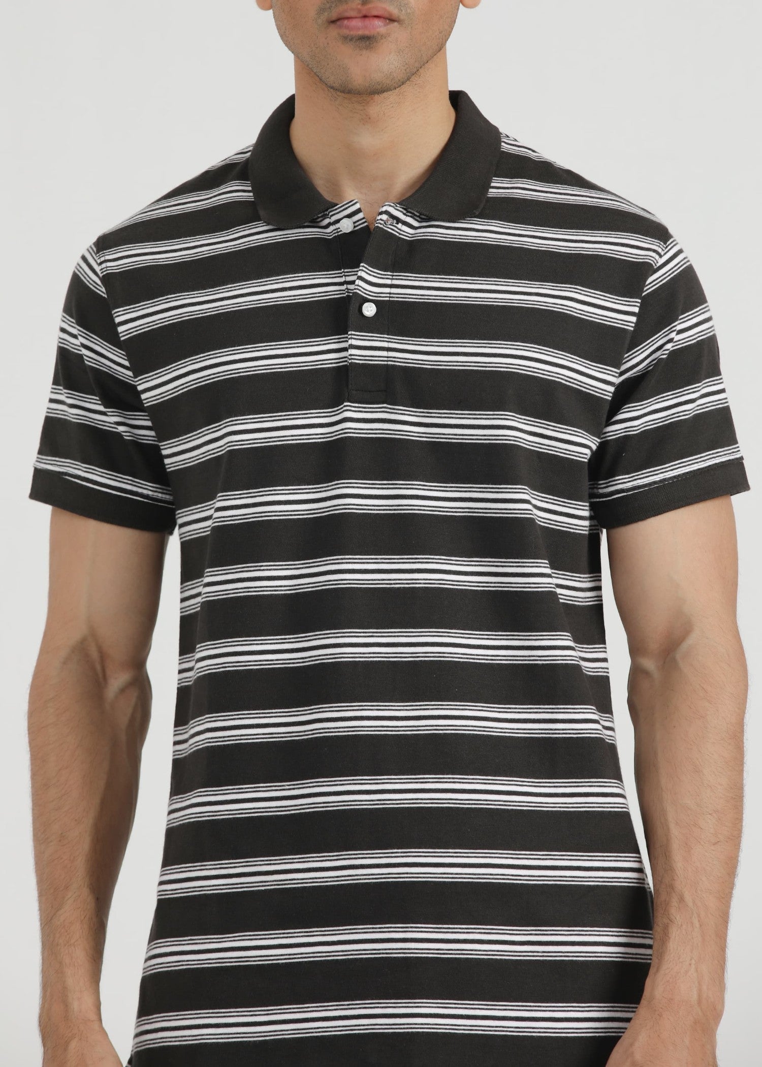 single jersey knit Polo Shirt in Black