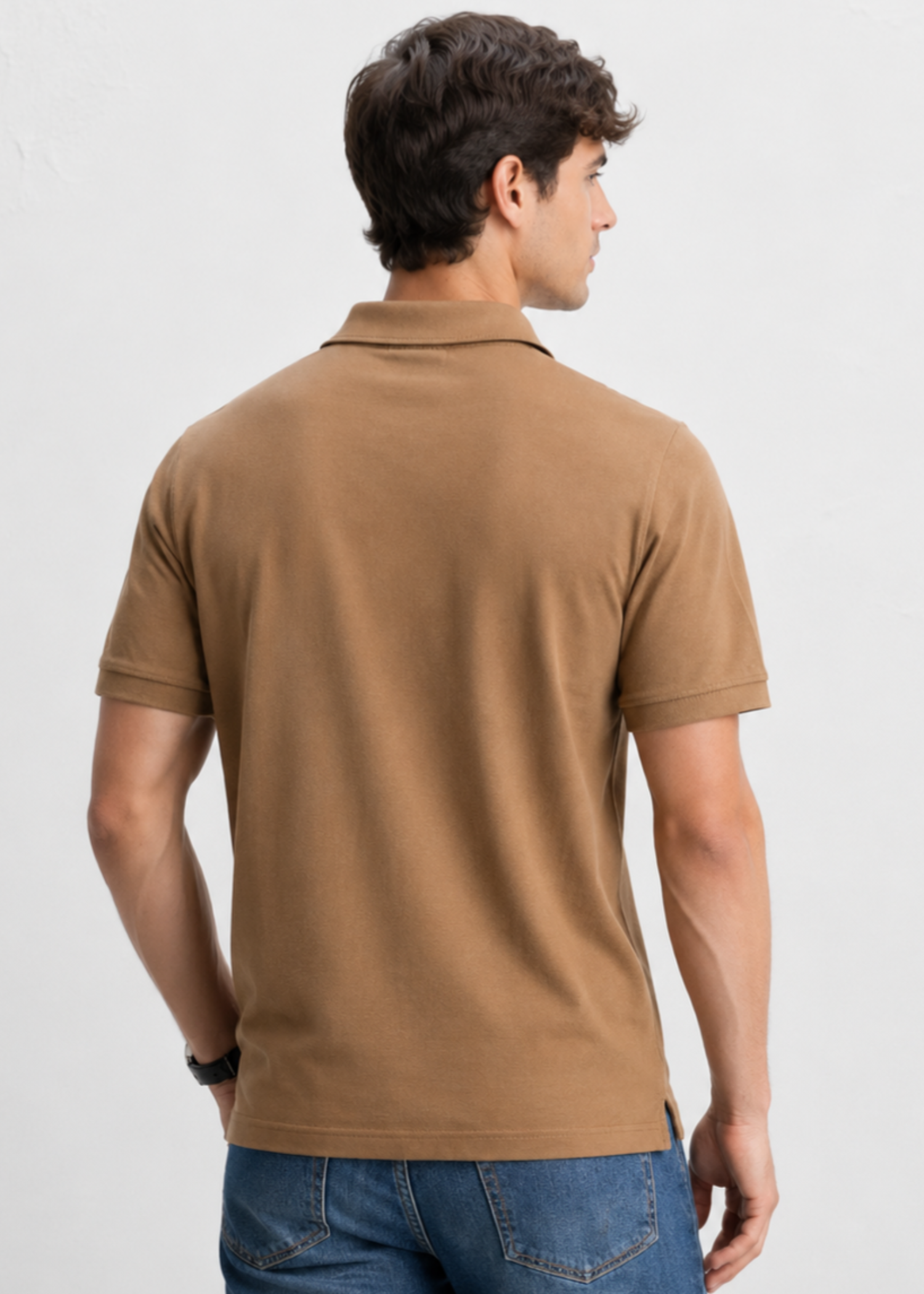 cotton Polo Shirt in Camel brown