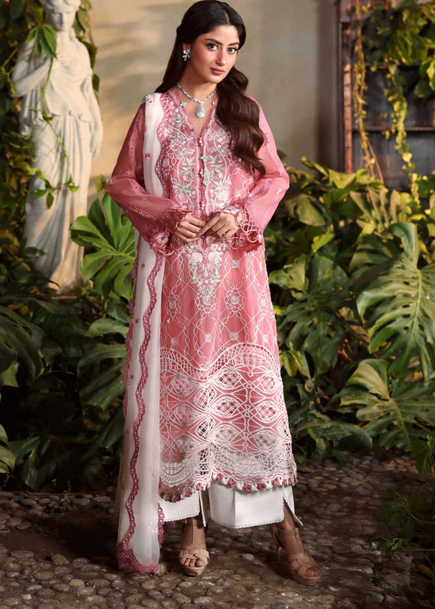 organza Unstitched in Pink