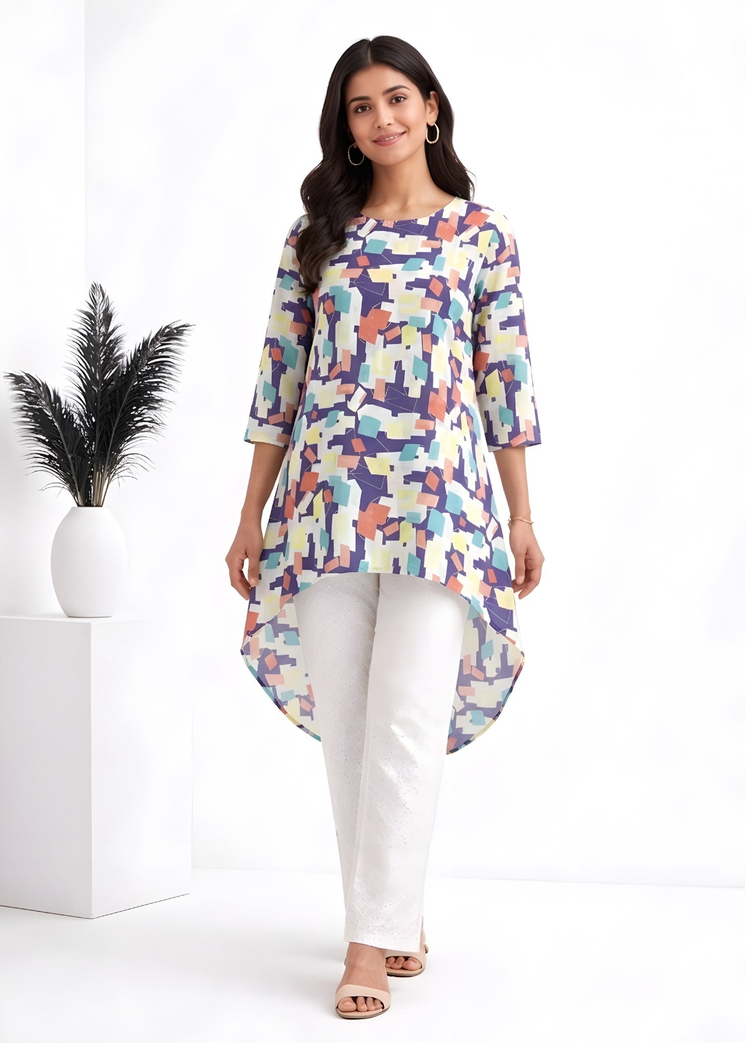 lawn cotton Tunic in Light blue
