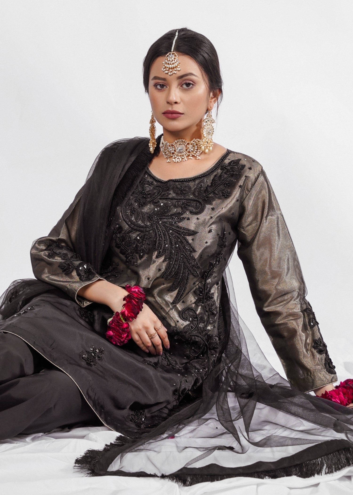 poly masoori Kurta Set in Black