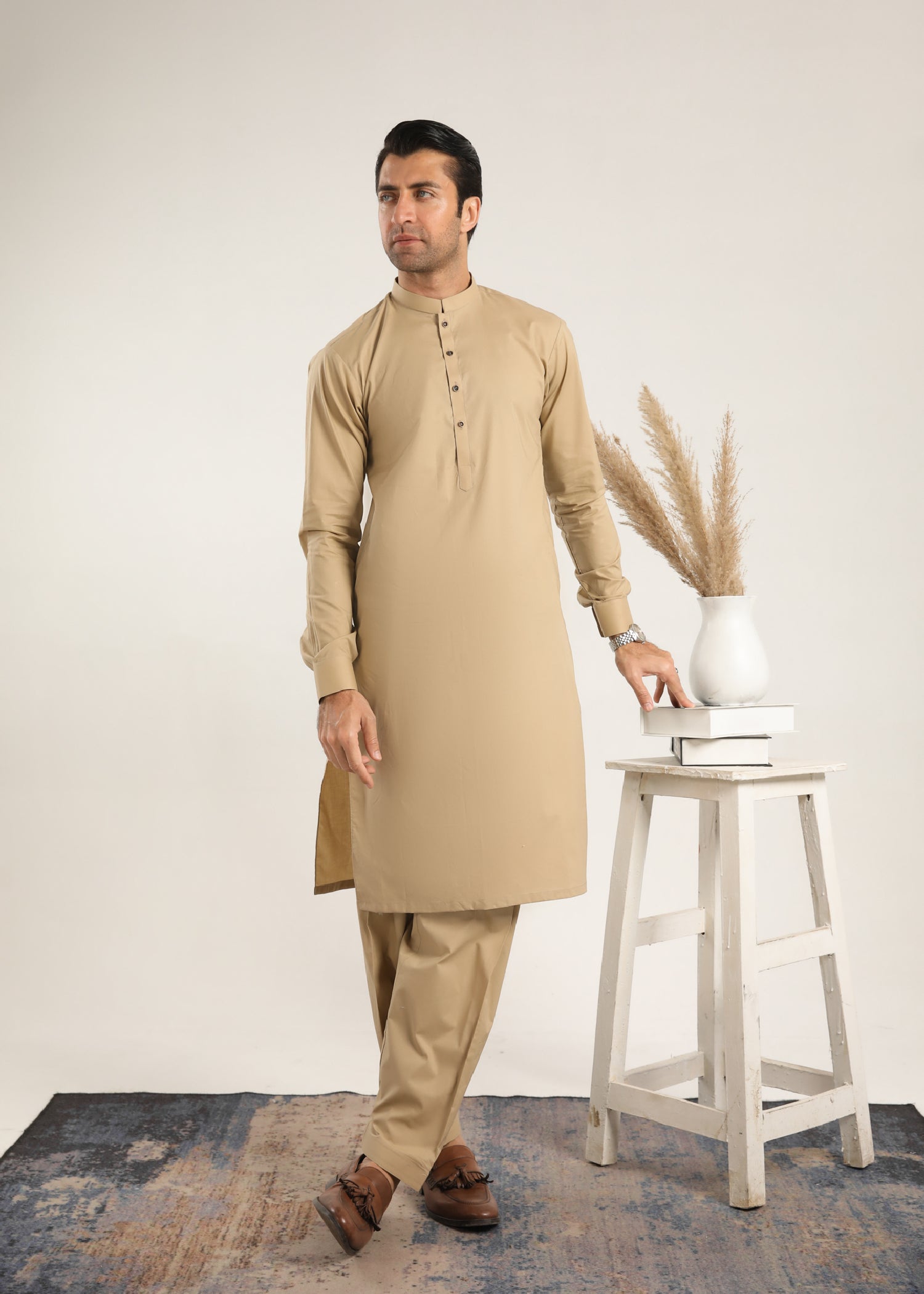 cotton Shalwar Kameez in Ivory