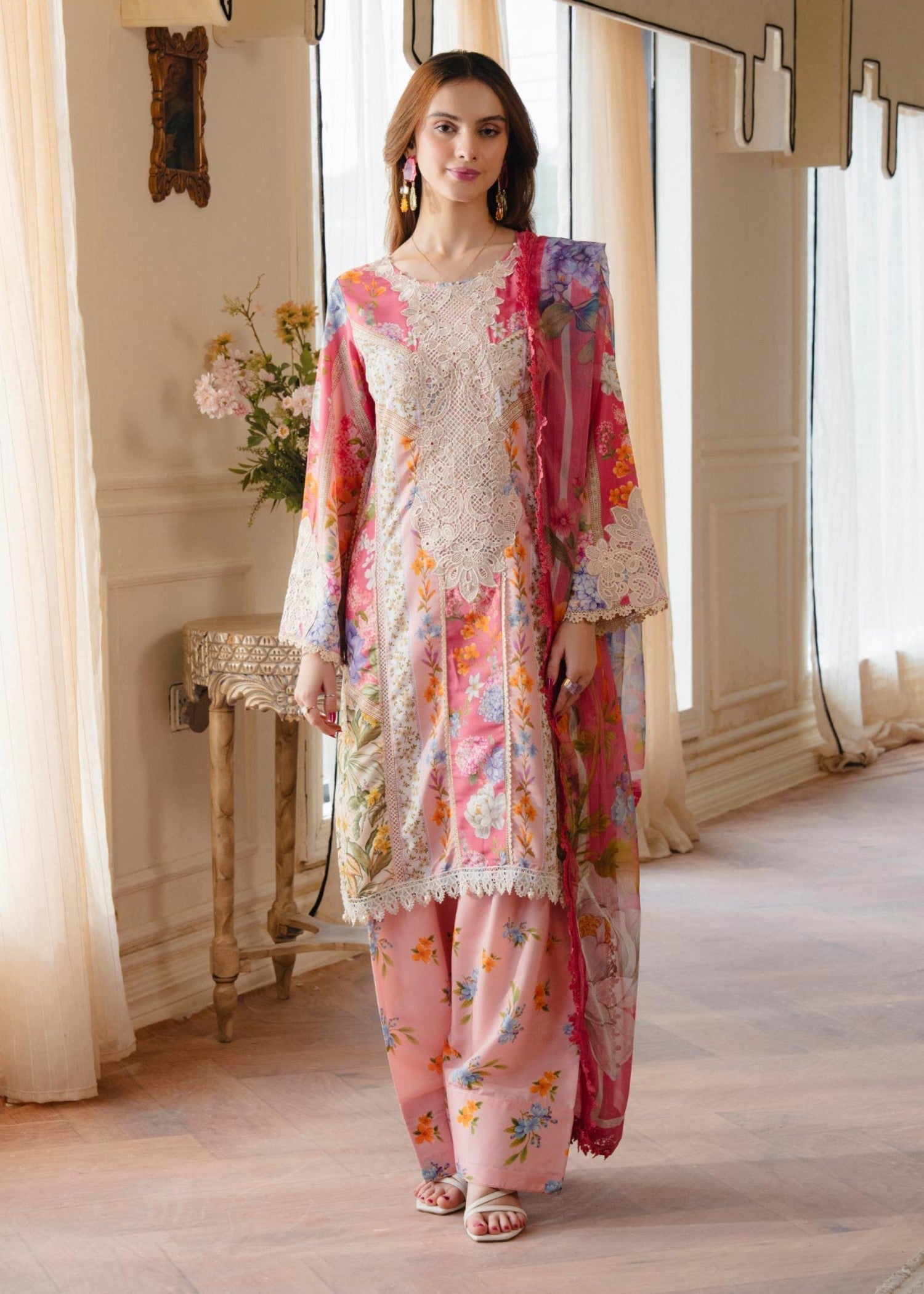 poly lawn Kurta Set in Blush pink, peach pink