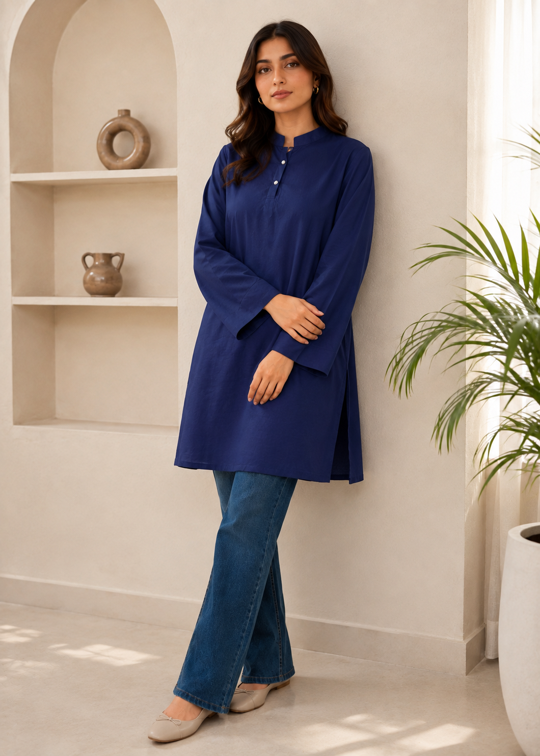 lawn Kurti in Navy blue