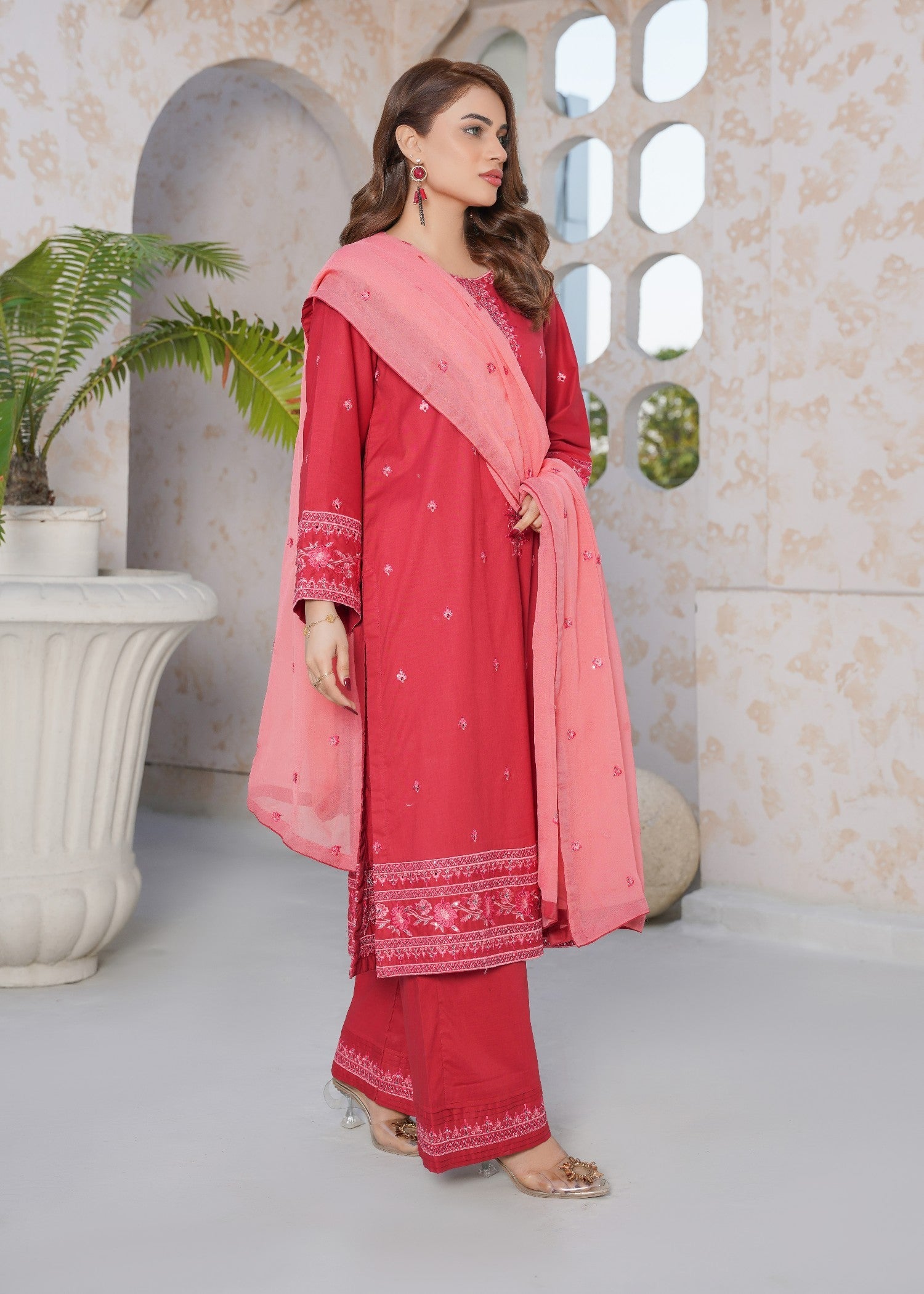 cotton Kurta Set in Poppy red