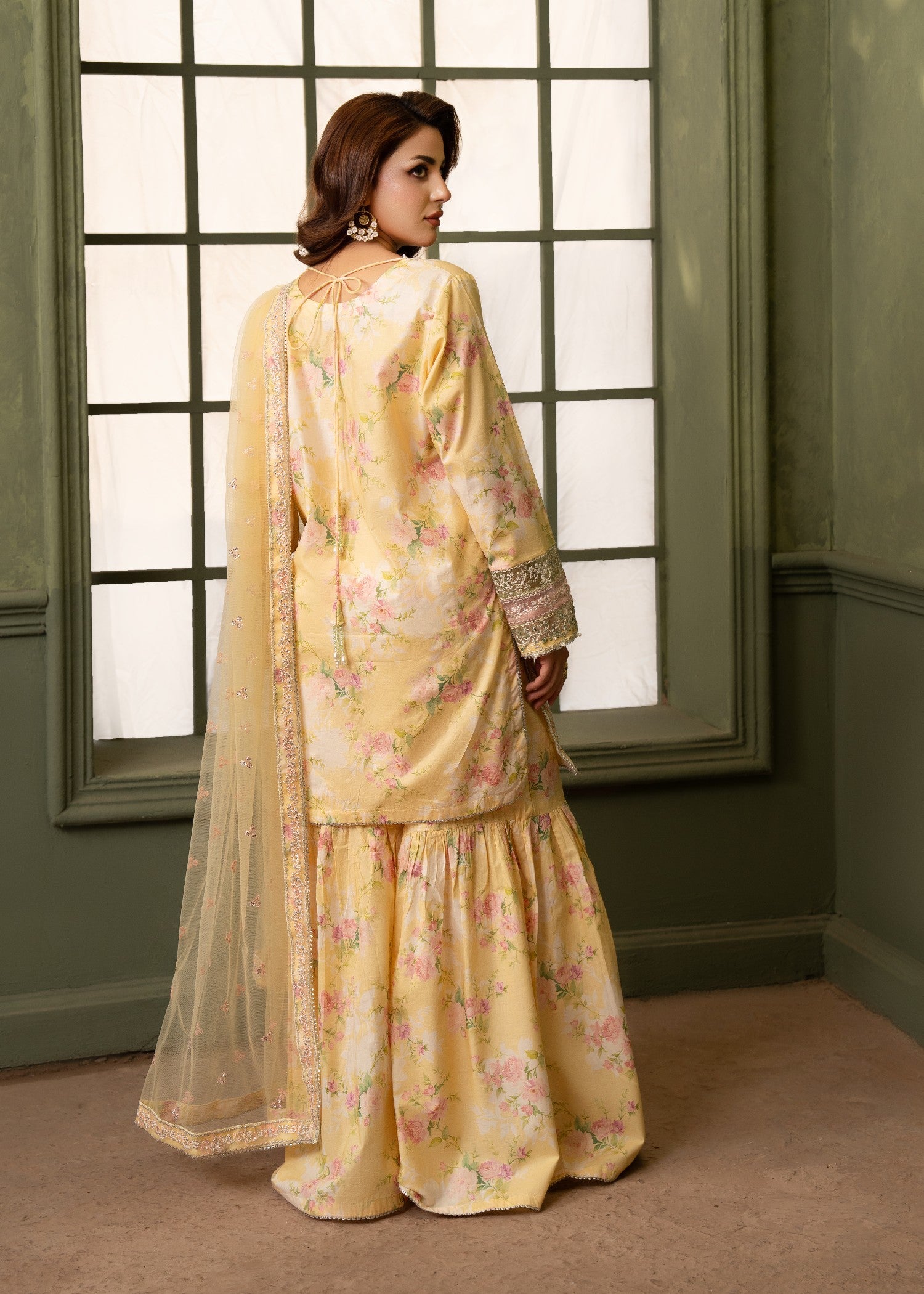 cambric Gharara in Yellow